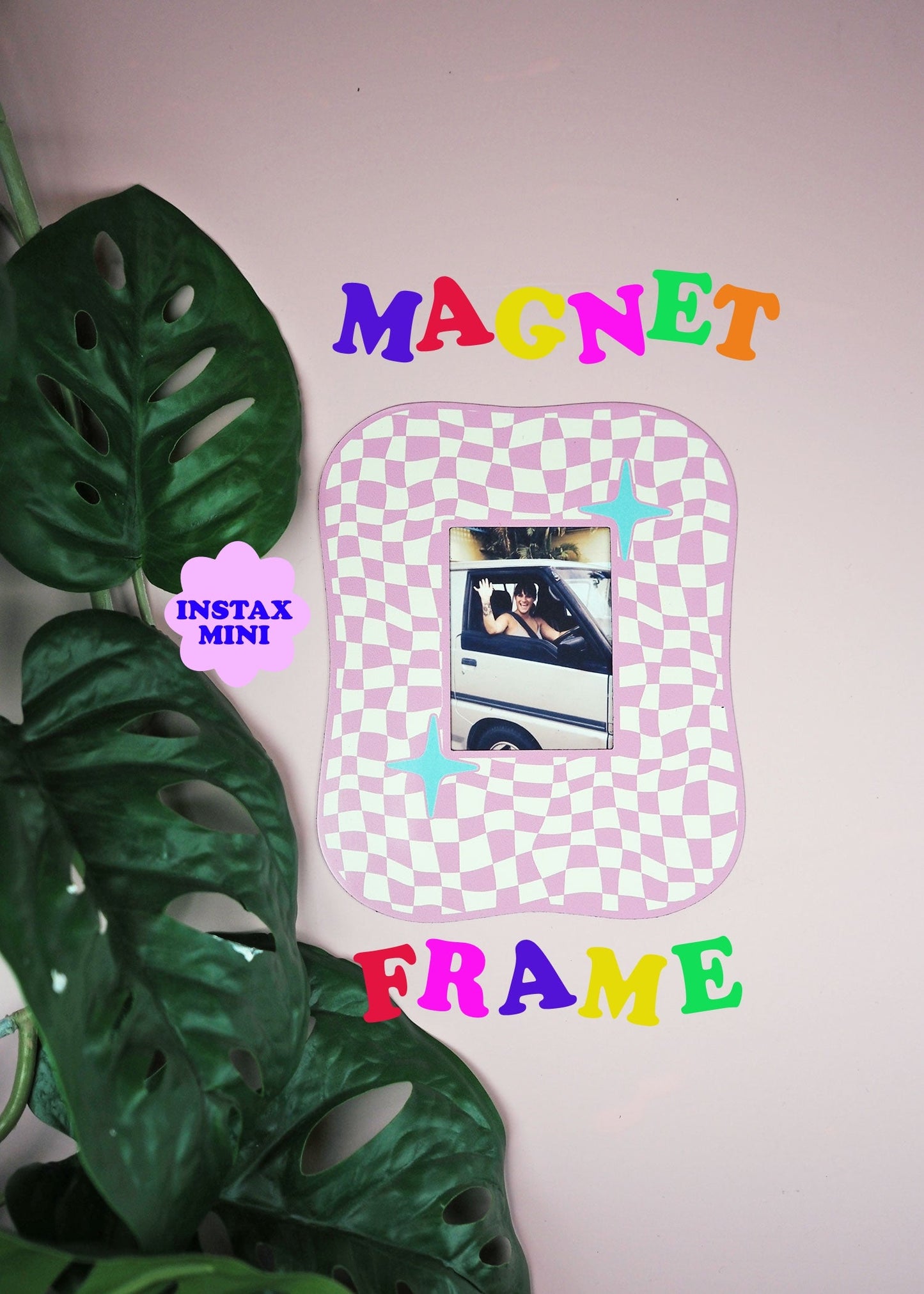 Square Blob Checkerboard Magnet Frame - Pink  - WS