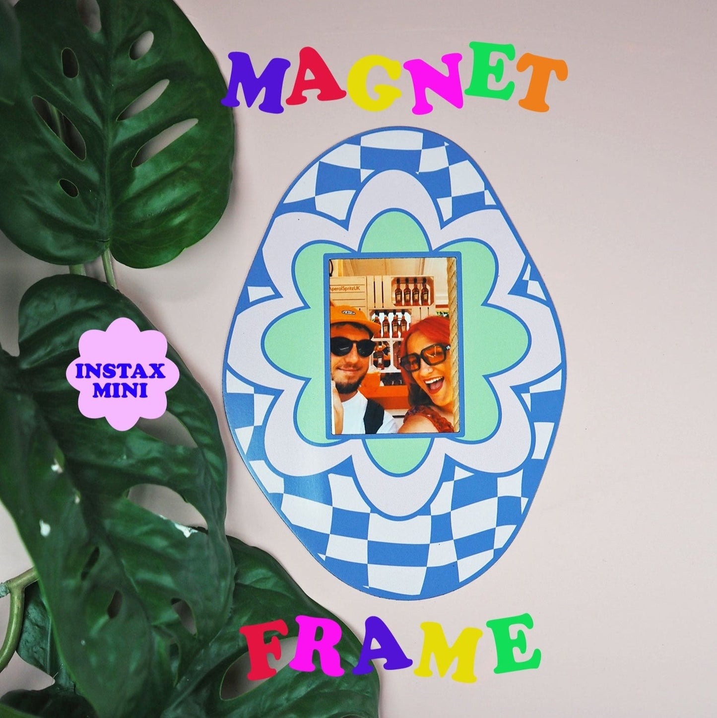 Blue Checkered Floral Egg Magnet Frame  - WS