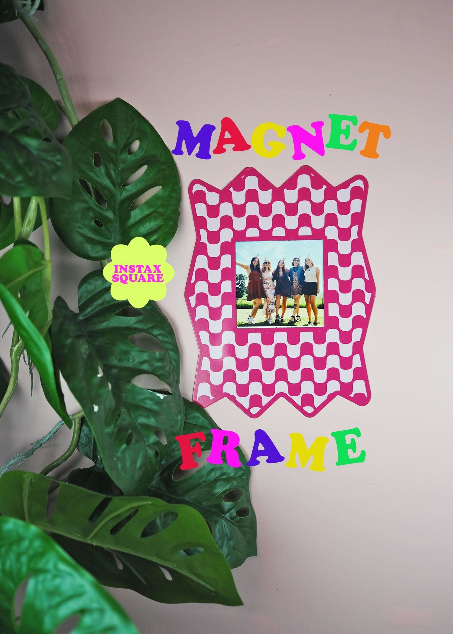 Zig Zag Wavy Print Magnet Frame - Pink  - WS