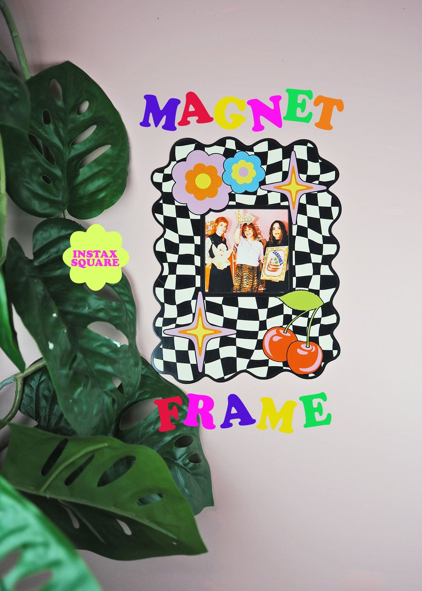 Checkerboard & Cherries Print Magnet Frame  - WS