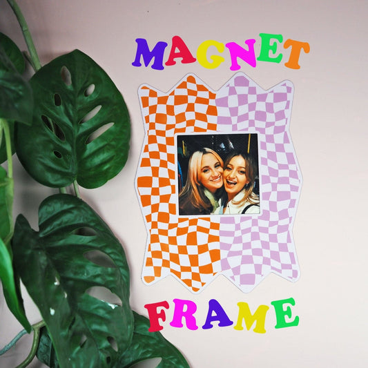 Zig Zag Checkerboard Print Magnet Frame - Pink & Orange  - WS