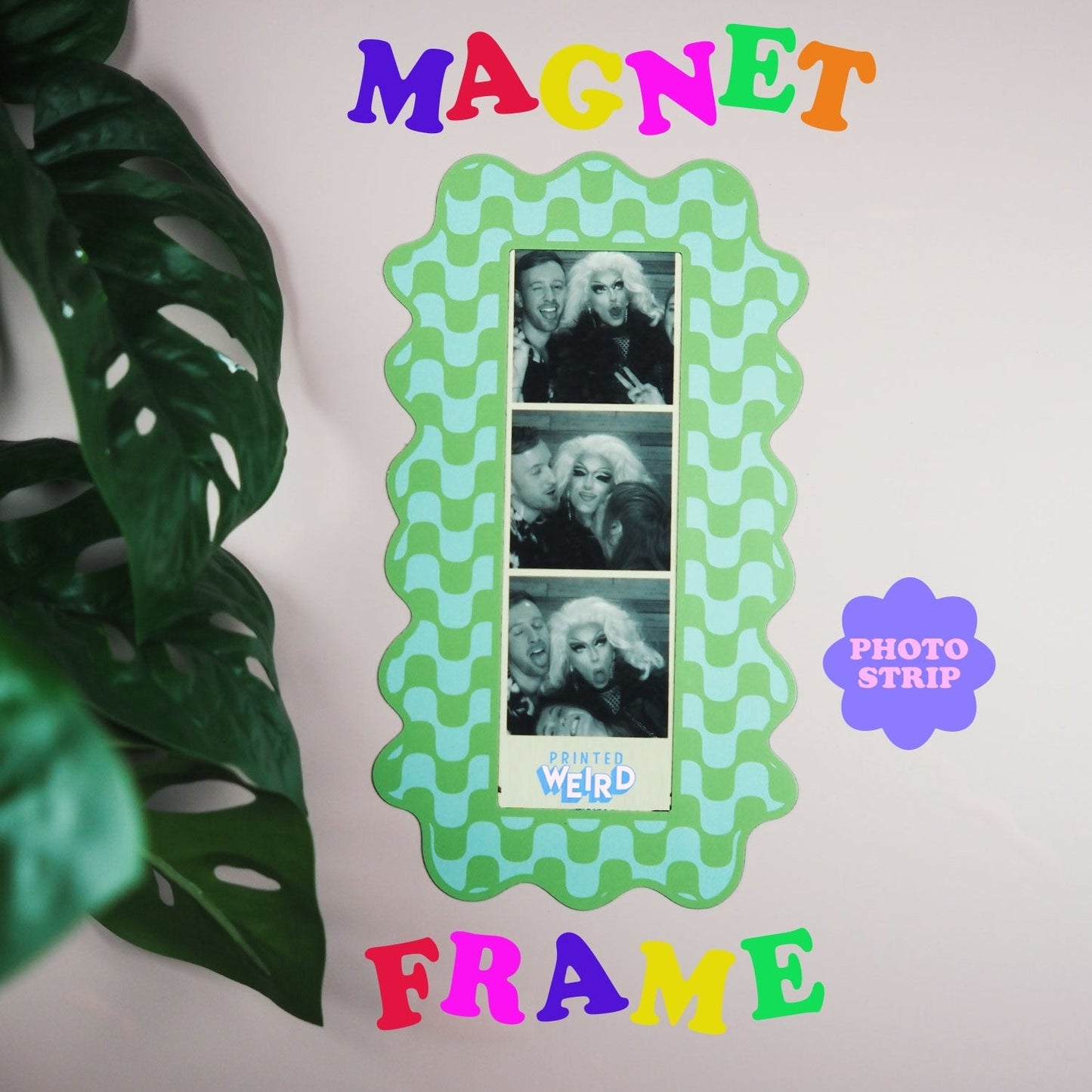 Photo Booth Strip Magnetic Frame - Green & Blue Wavy  - WS