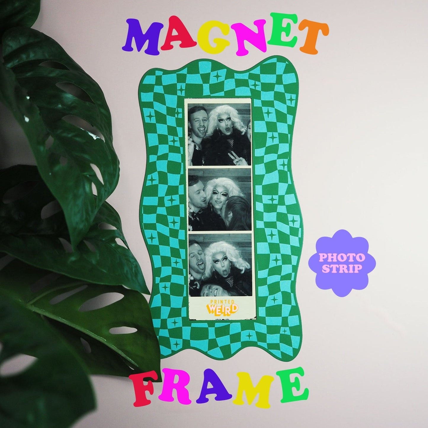 Photo Booth Strip Magnetic Frame - Green & Blue Checkerboard  - WS
