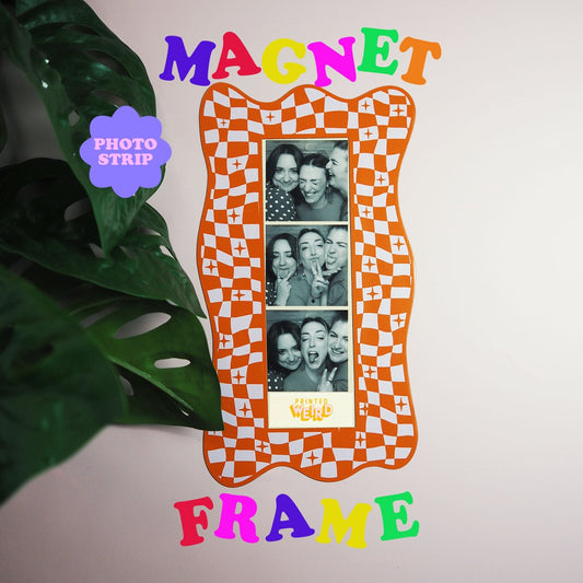 Photo Booth Strip Magnetic Frame - Orange Checkerboard