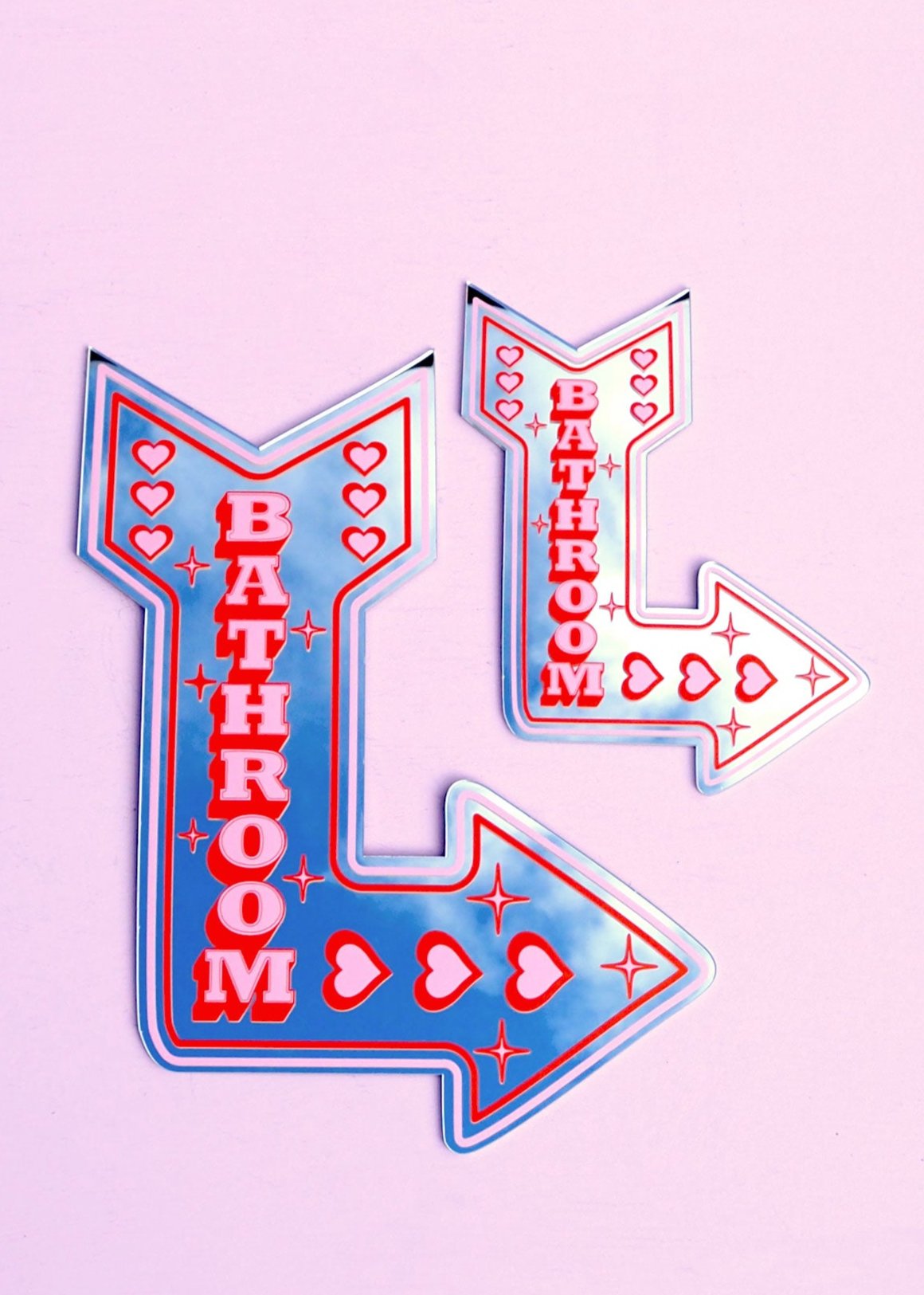 Retro Bathroom Arrow Mirror - Pink & Red