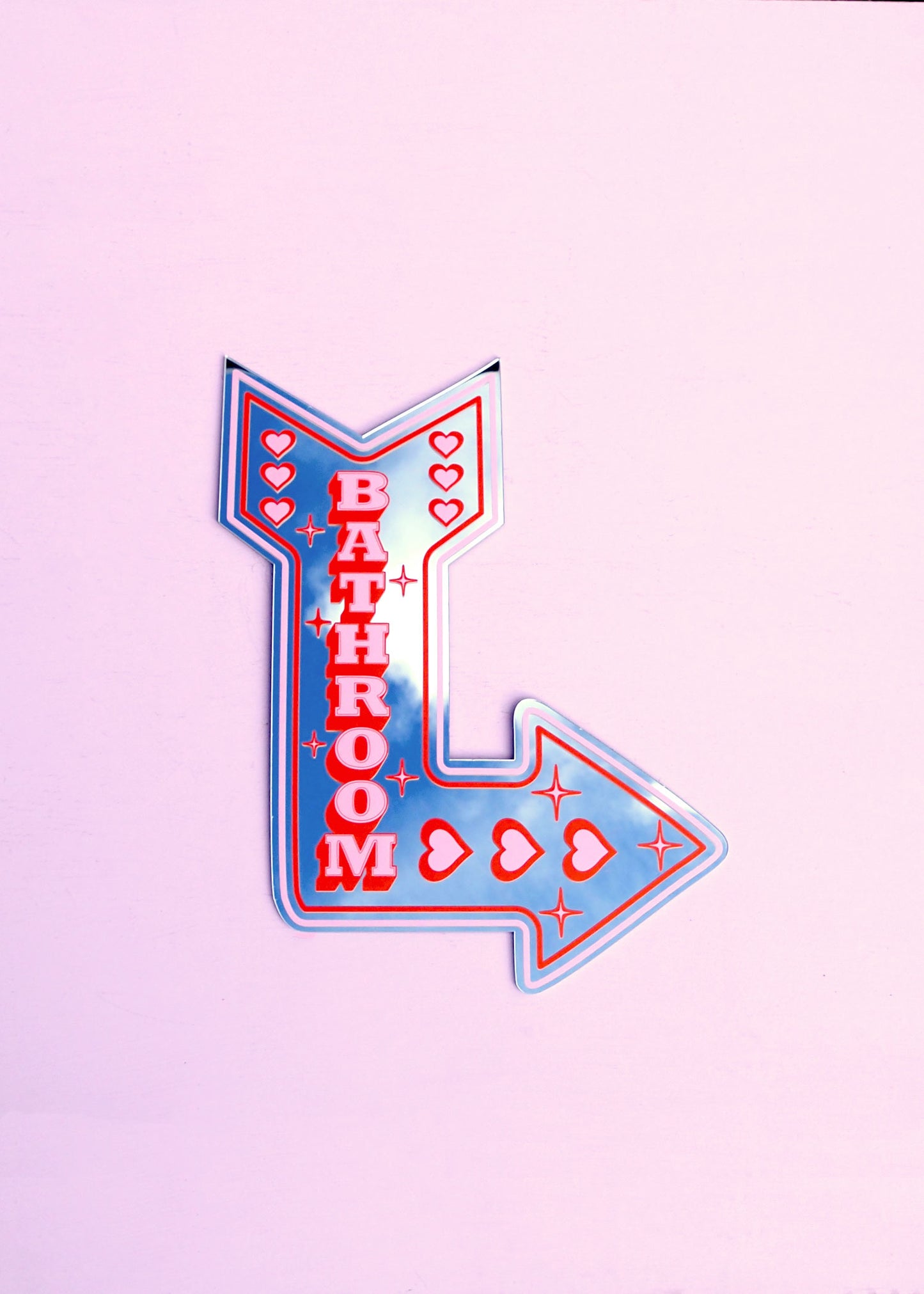 Retro Bathroom Arrow Mirror - Pink & Red