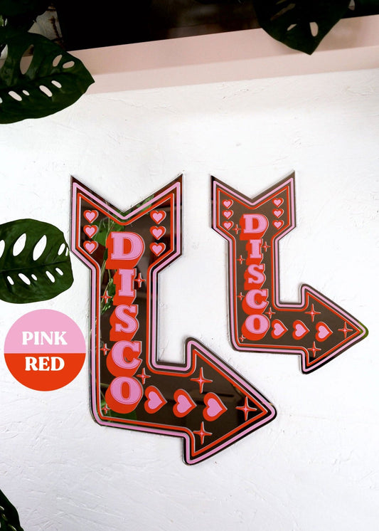 Retro Disco Arrow Mirror - Pink & Red