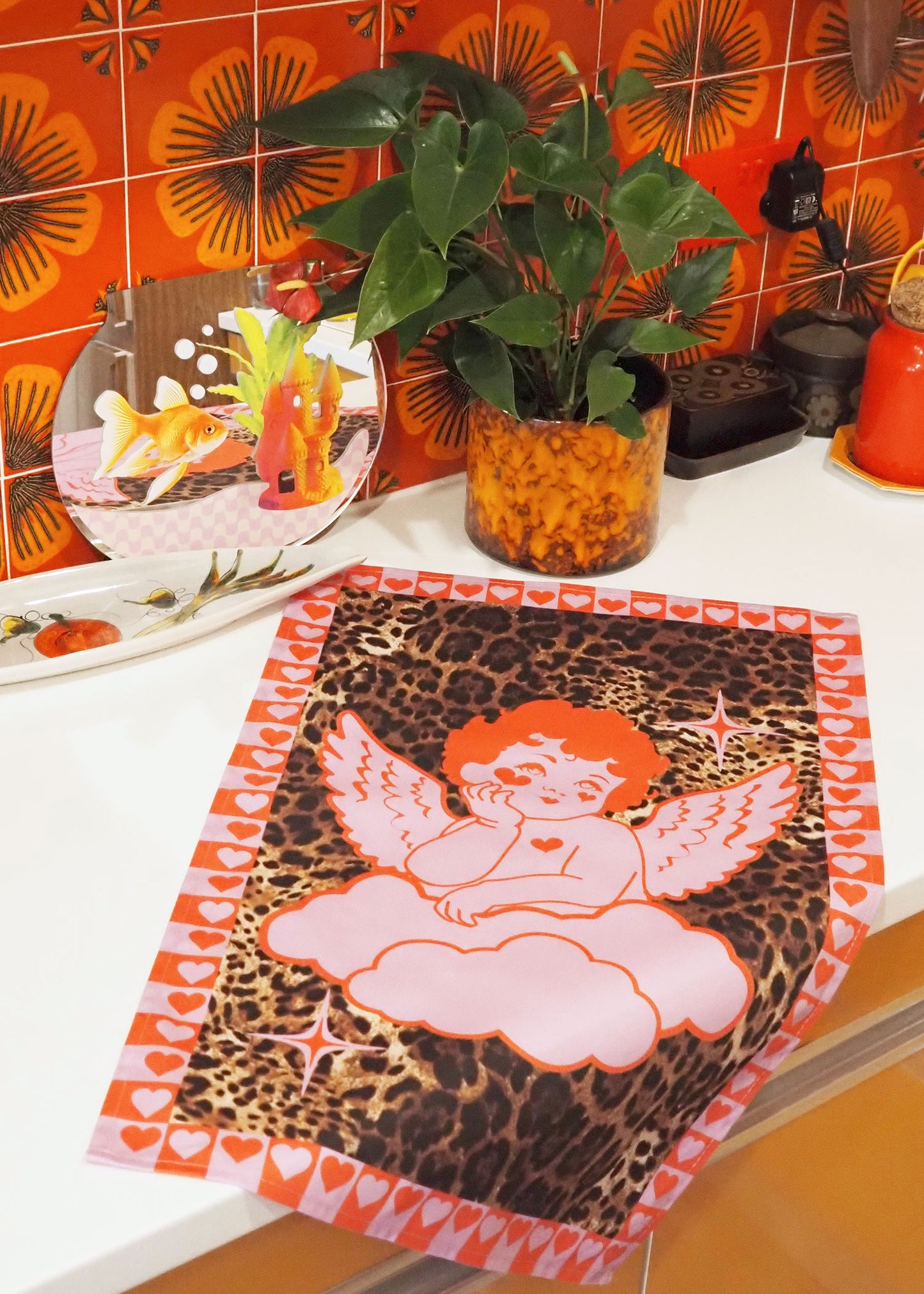 Leopard Print Cherub Tea Towel