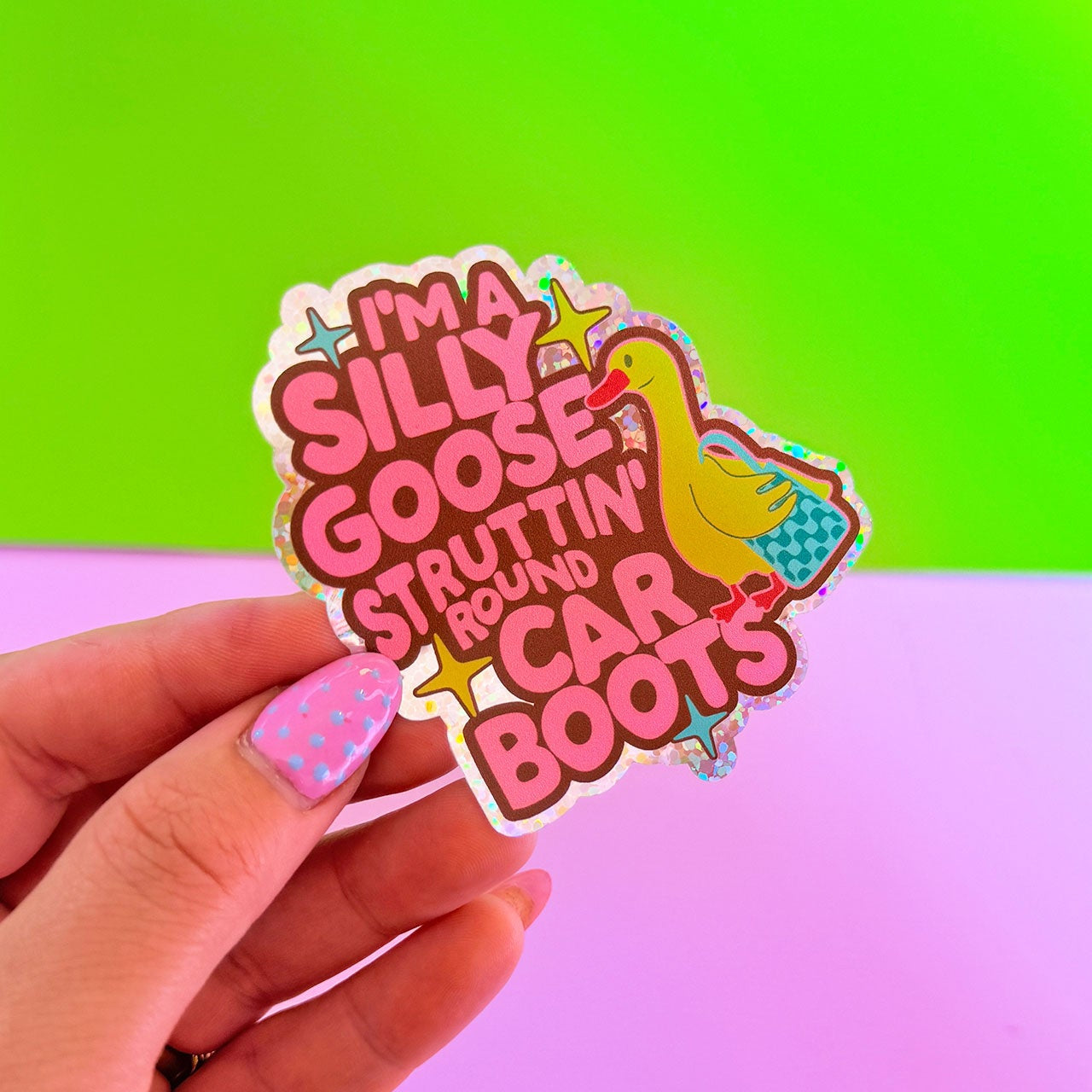 Silly Goose Struttin Round Car Boots Glitter Sticker - WS
