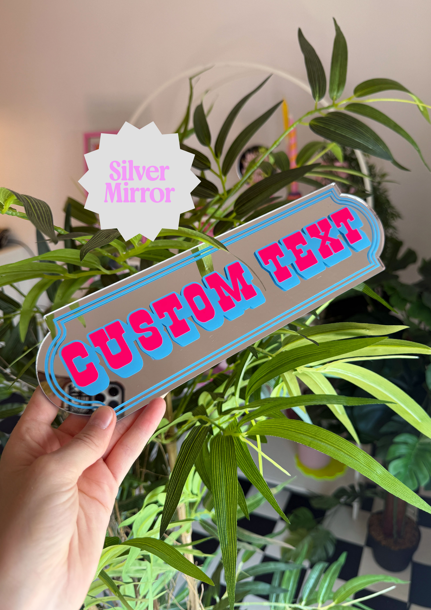 Neon Bubblegum Custom Text Mirror Sign