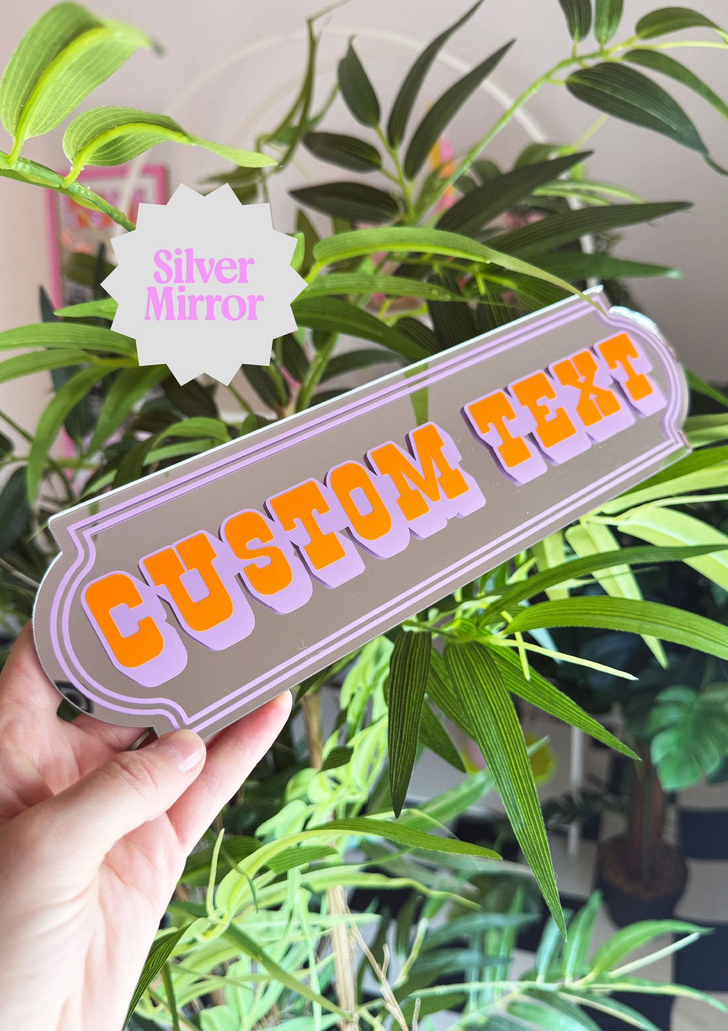 Neon Peach Custom Text Mirror Sign