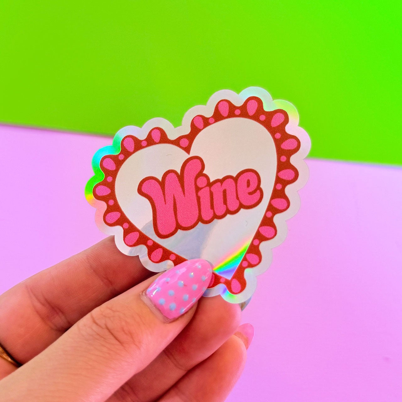 Wine Frilly Heart Holographic Sticker - WS
