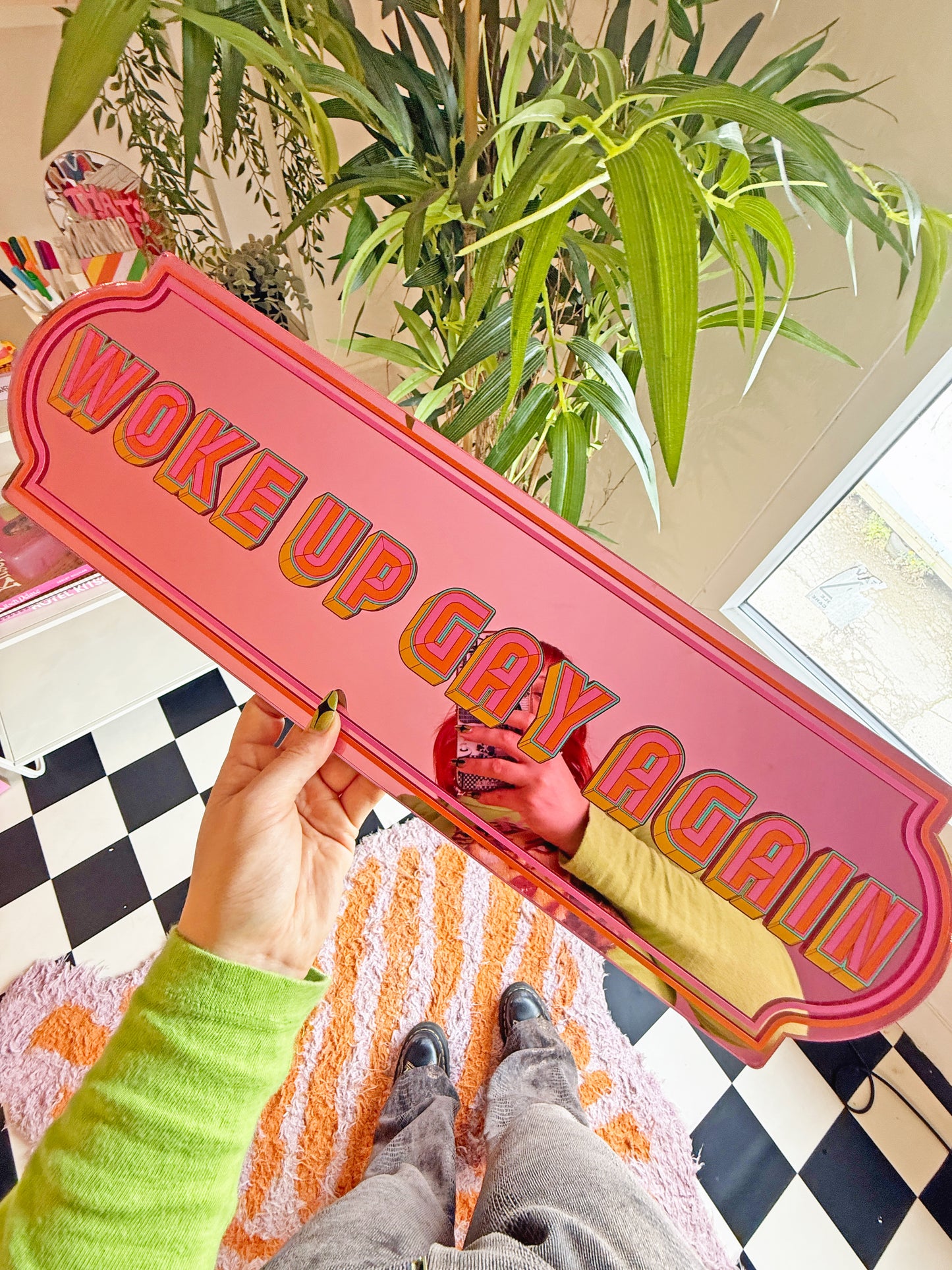 Woke Up Gay Again Rectangle Sign - Playful Pink
