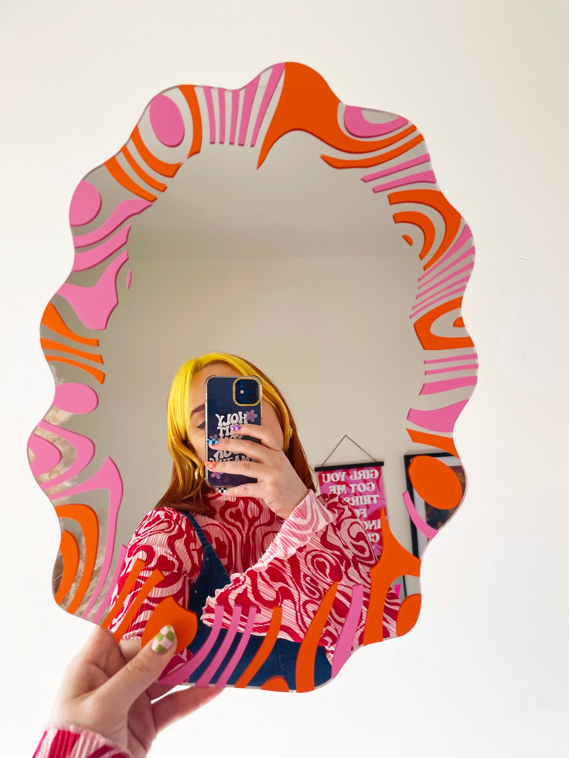 Pink & Orange Border Wavy Mirror - PrintedWeird