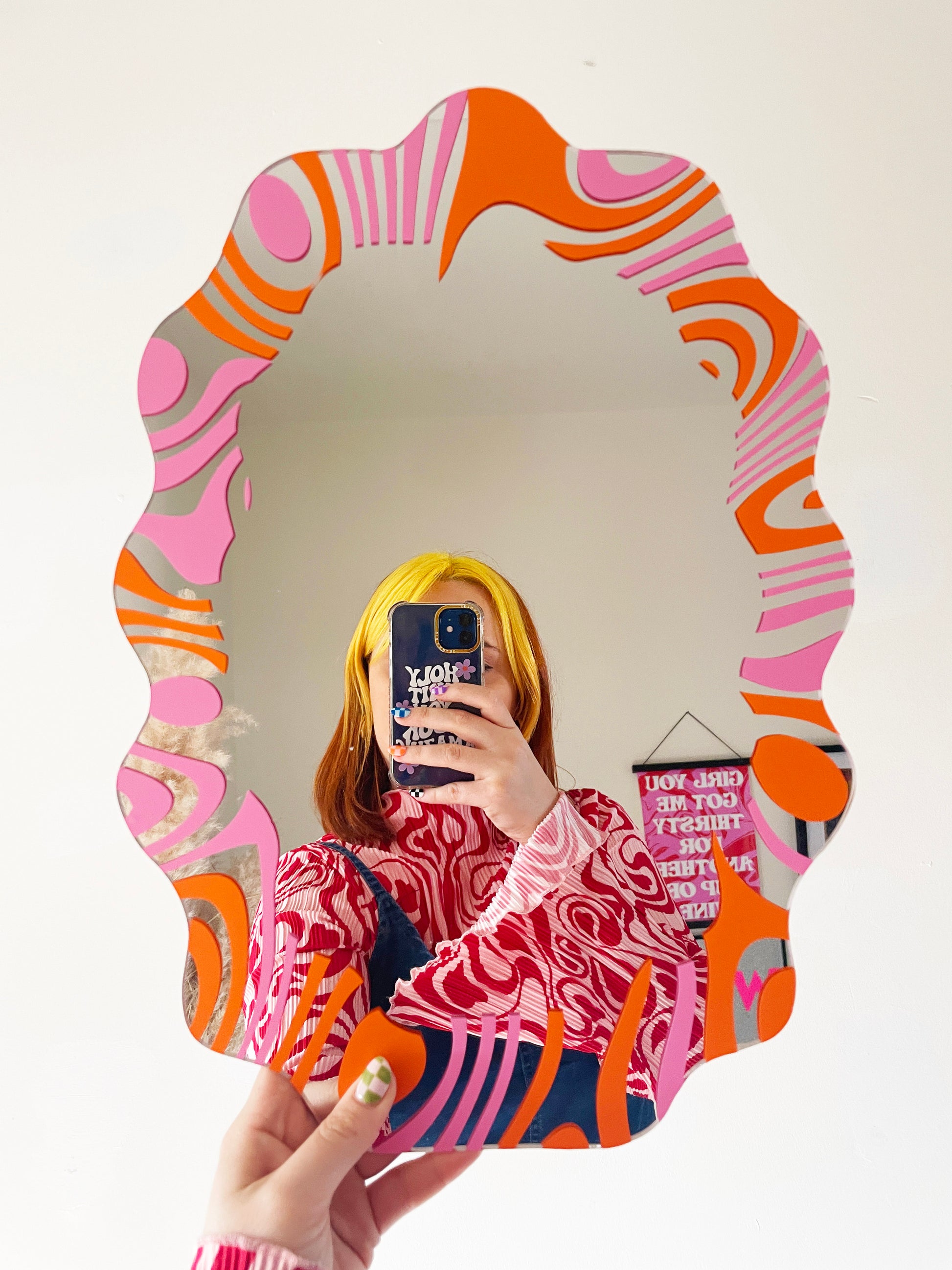 Pink & Orange Border Wavy Mirror - PrintedWeird