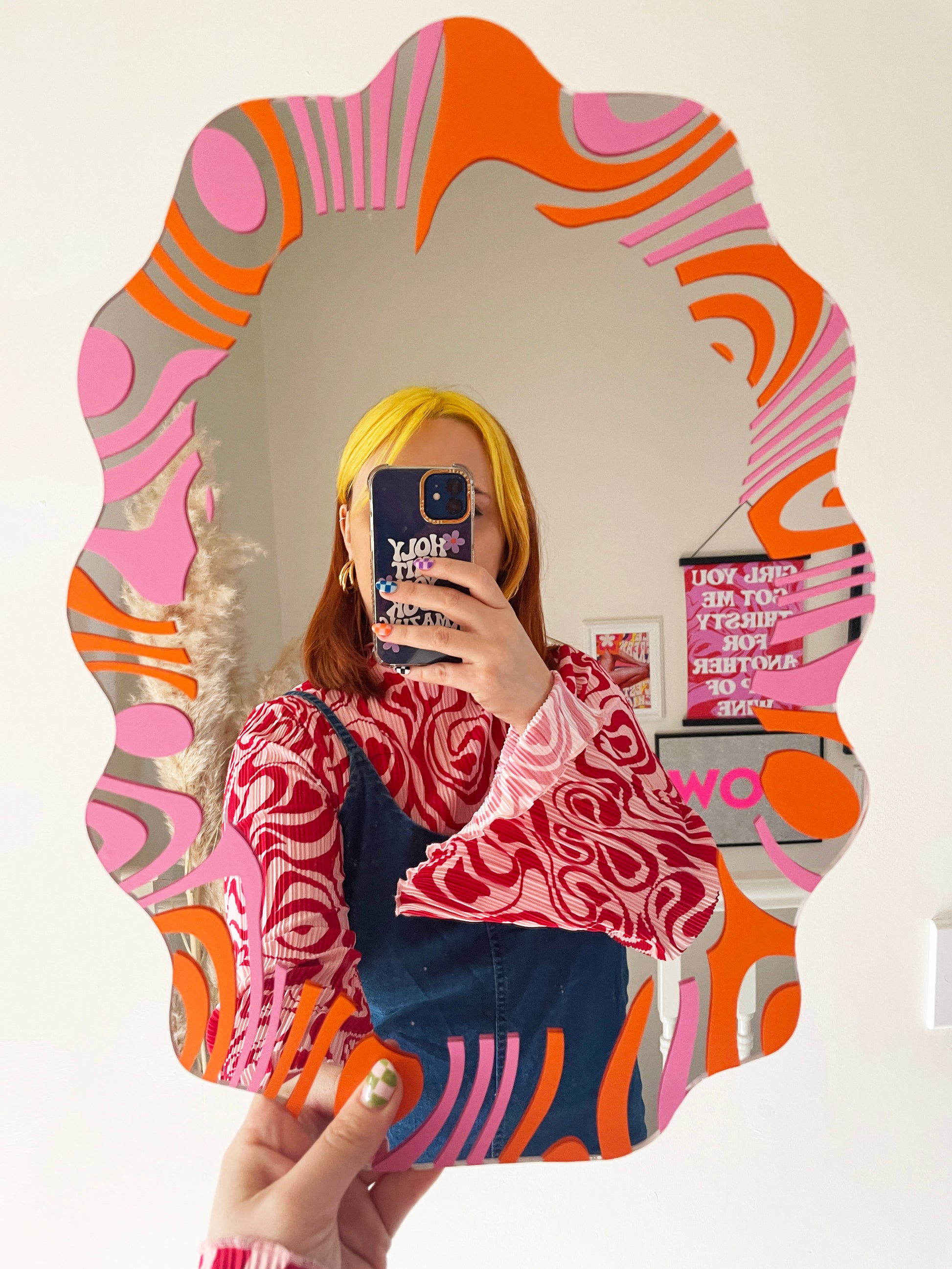 Pink & Orange Border Wavy Mirror - PrintedWeird