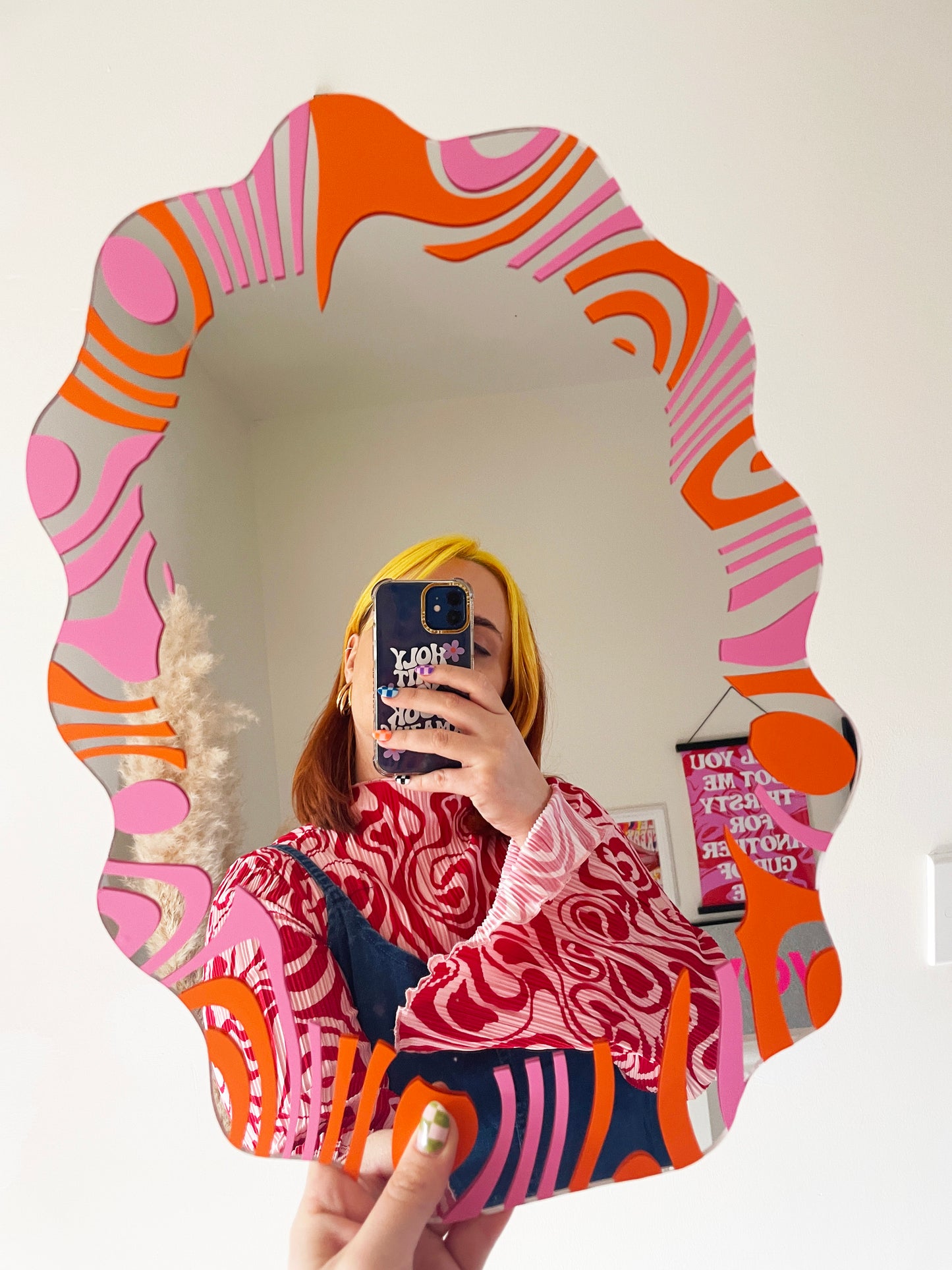 Pink & Orange Border Wavy Mirror - PrintedWeird