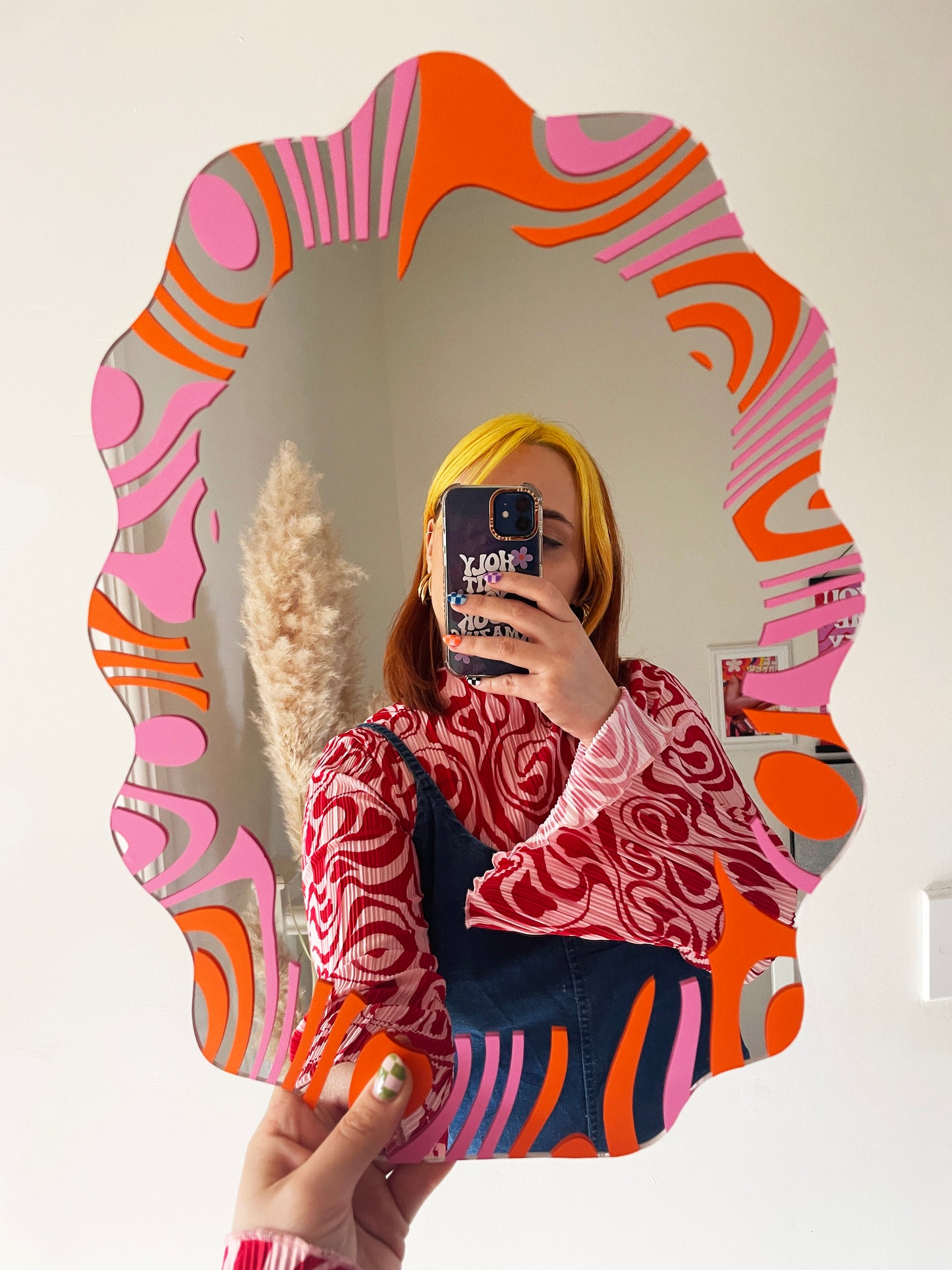 Pink & Orange Border Wavy Mirror - PrintedWeird