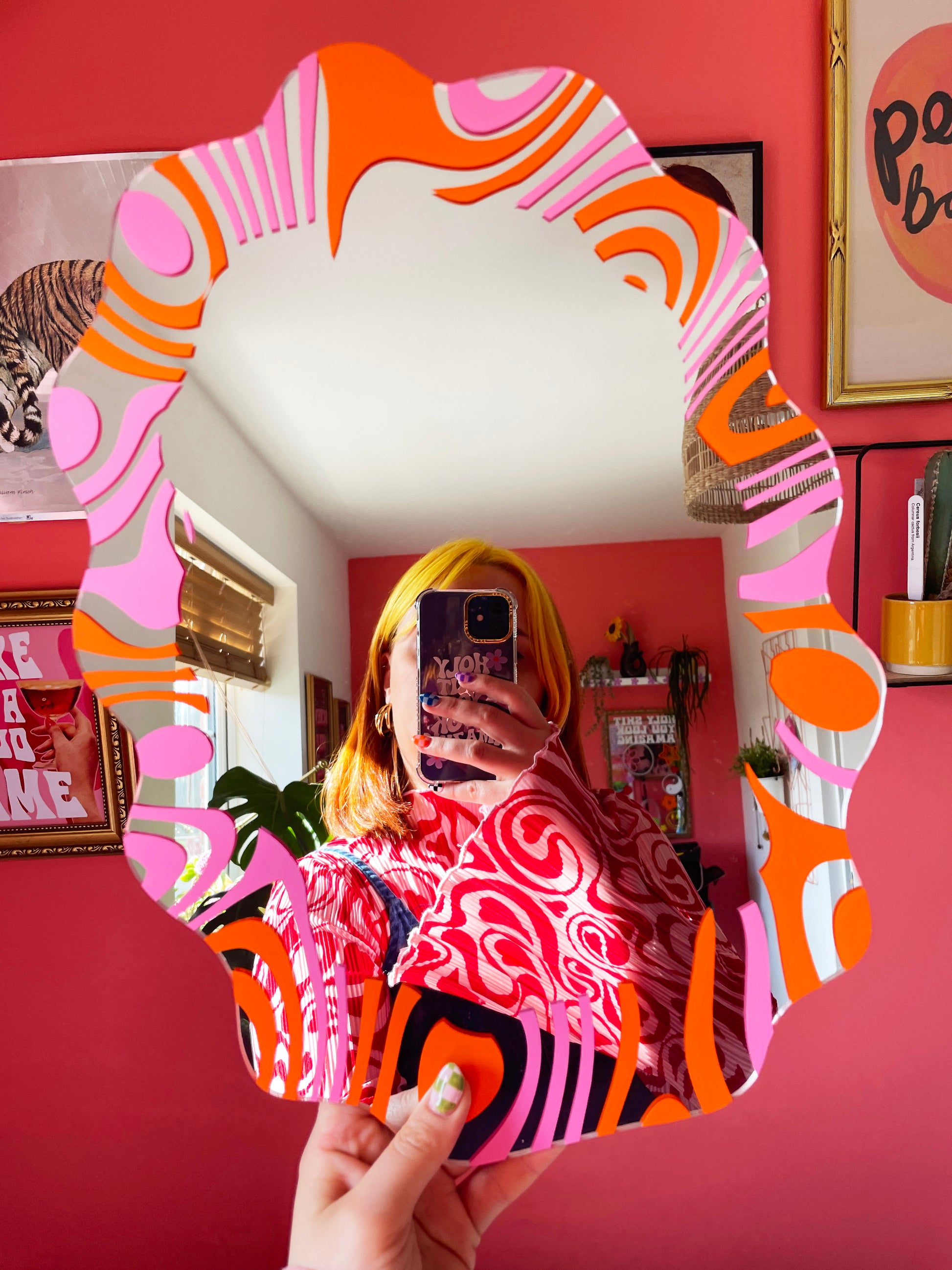 Pink & Orange Border Wavy Mirror - PrintedWeird