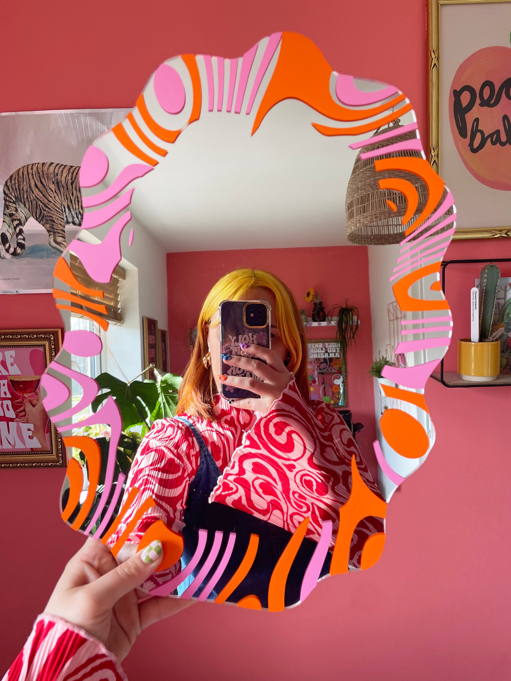 Pink & Orange Border Wavy Mirror - PrintedWeird