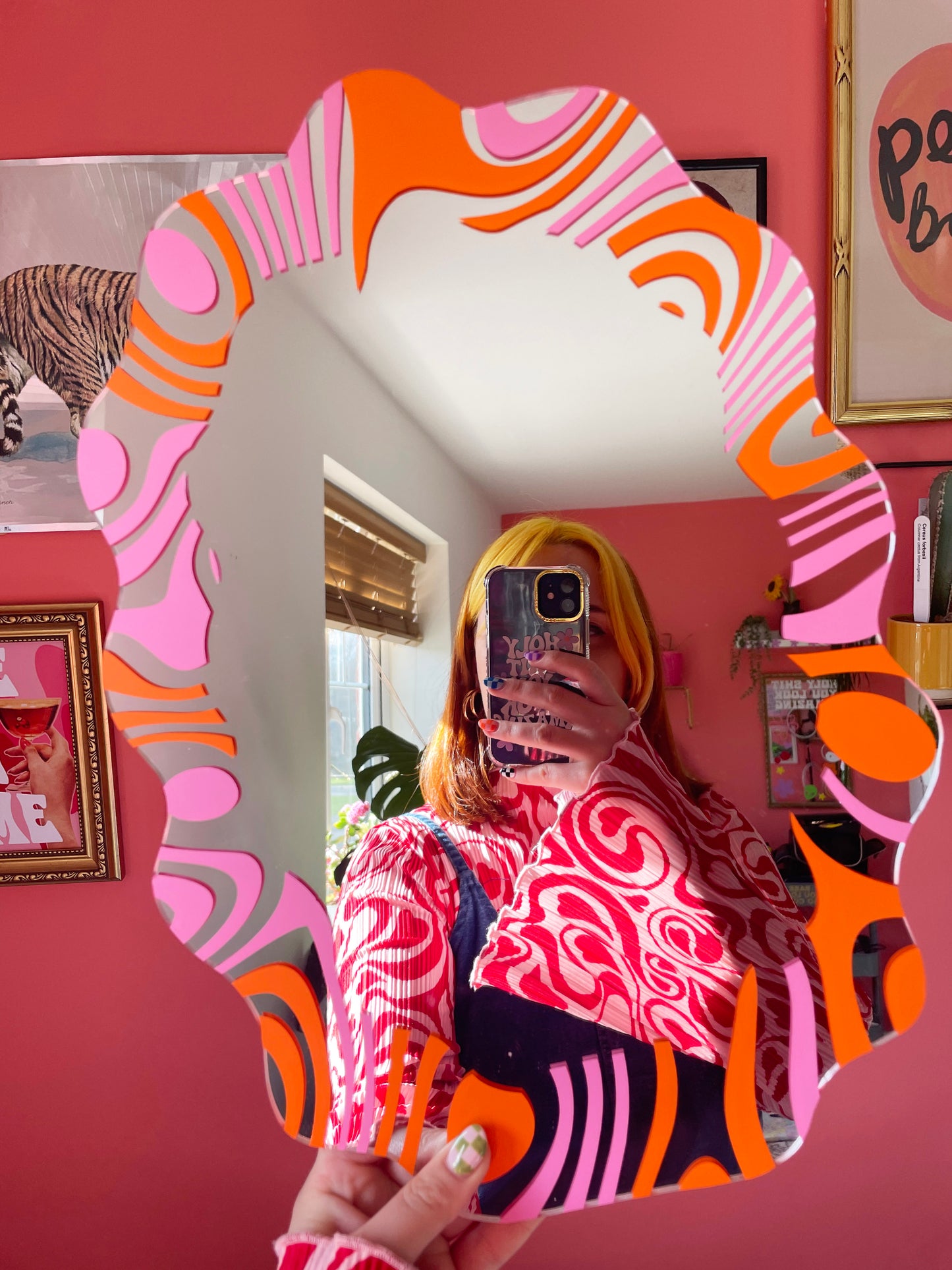 Pink & Orange Border Wavy Mirror - PrintedWeird