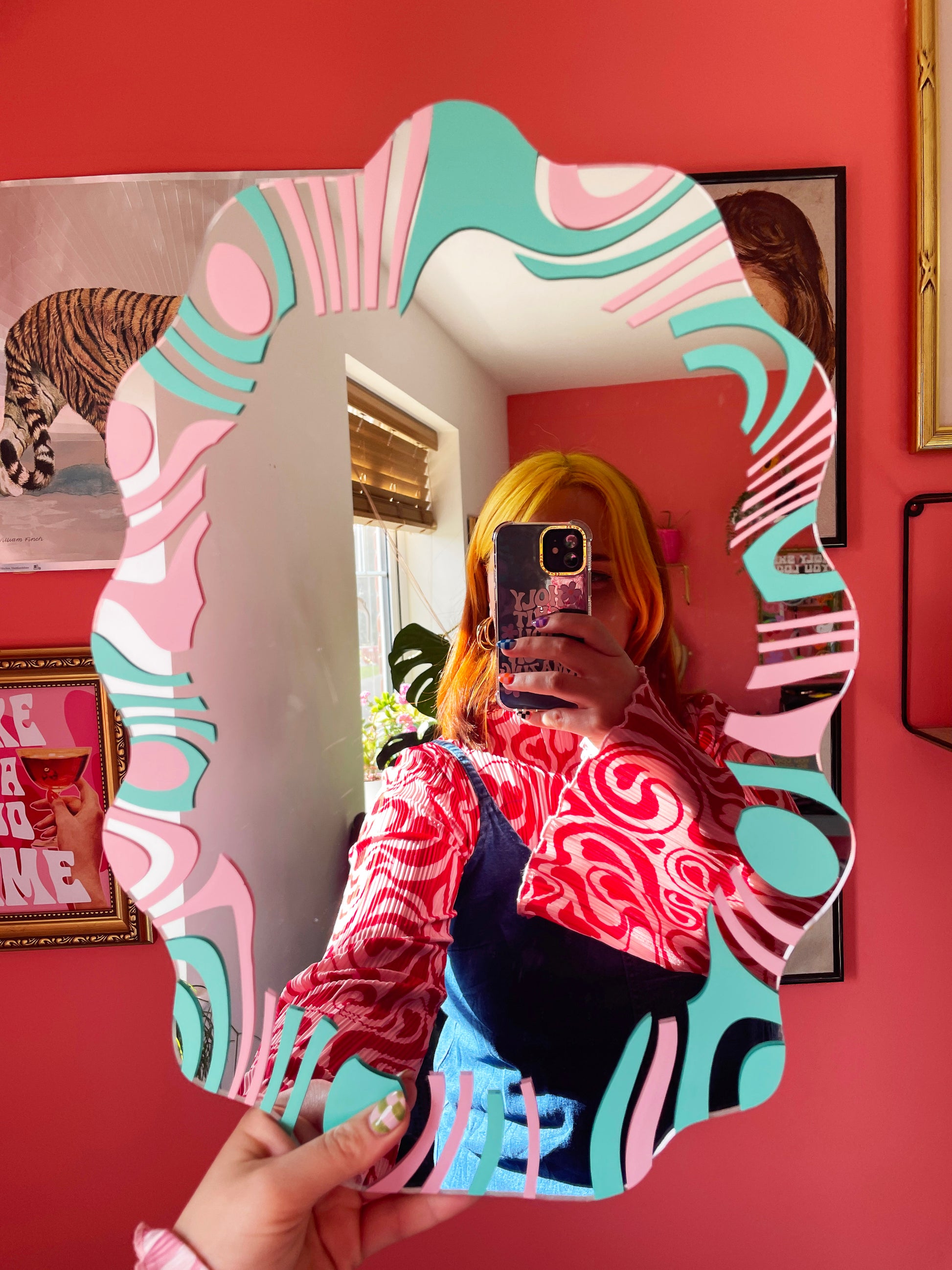 Pastel Pink & Blue Marbling Border Wavy Mirror - PrintedWeird