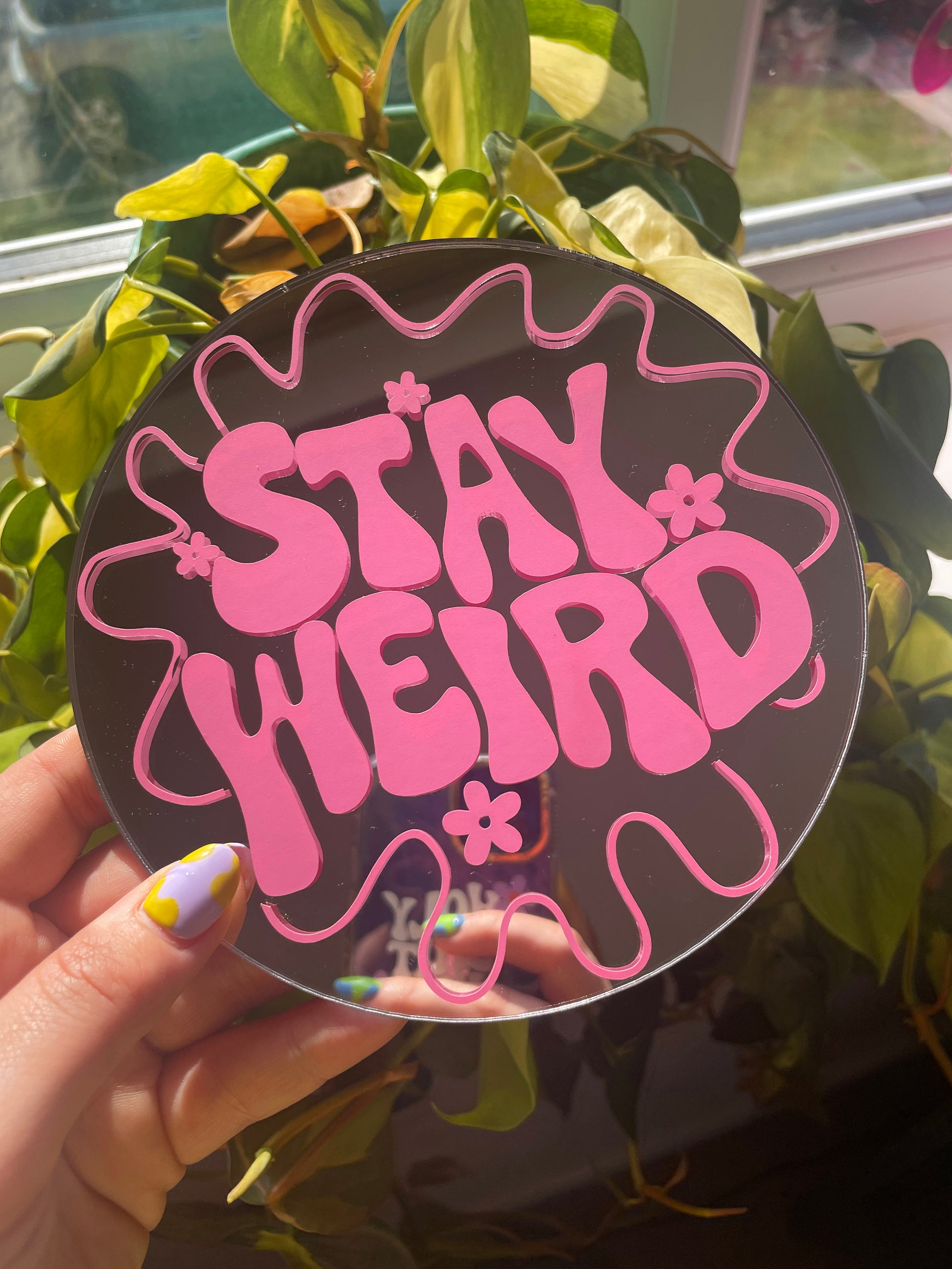 Stay Weird Disc Mirror - PrintedWeird