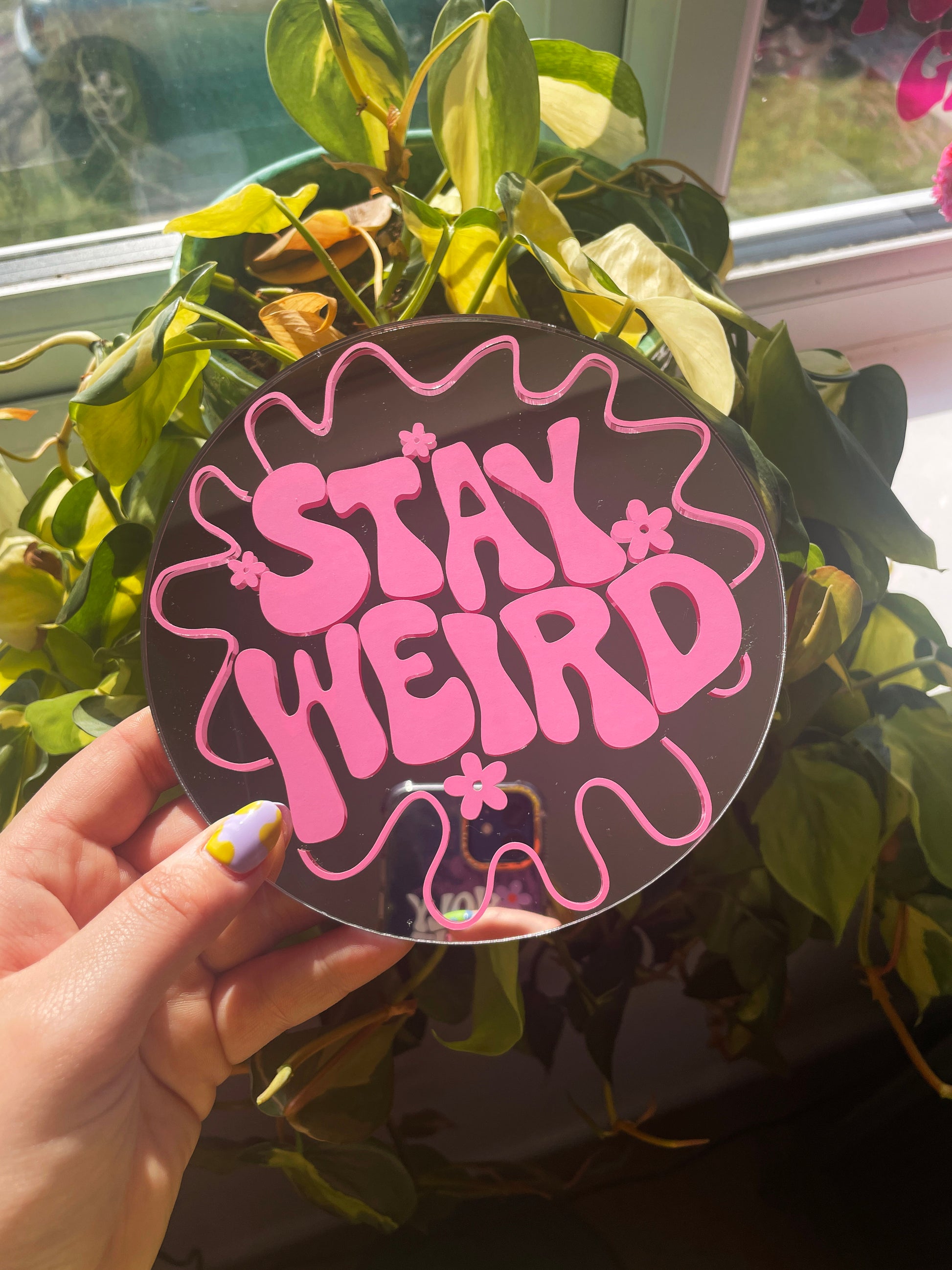Stay Weird Disc Mirror - PrintedWeird