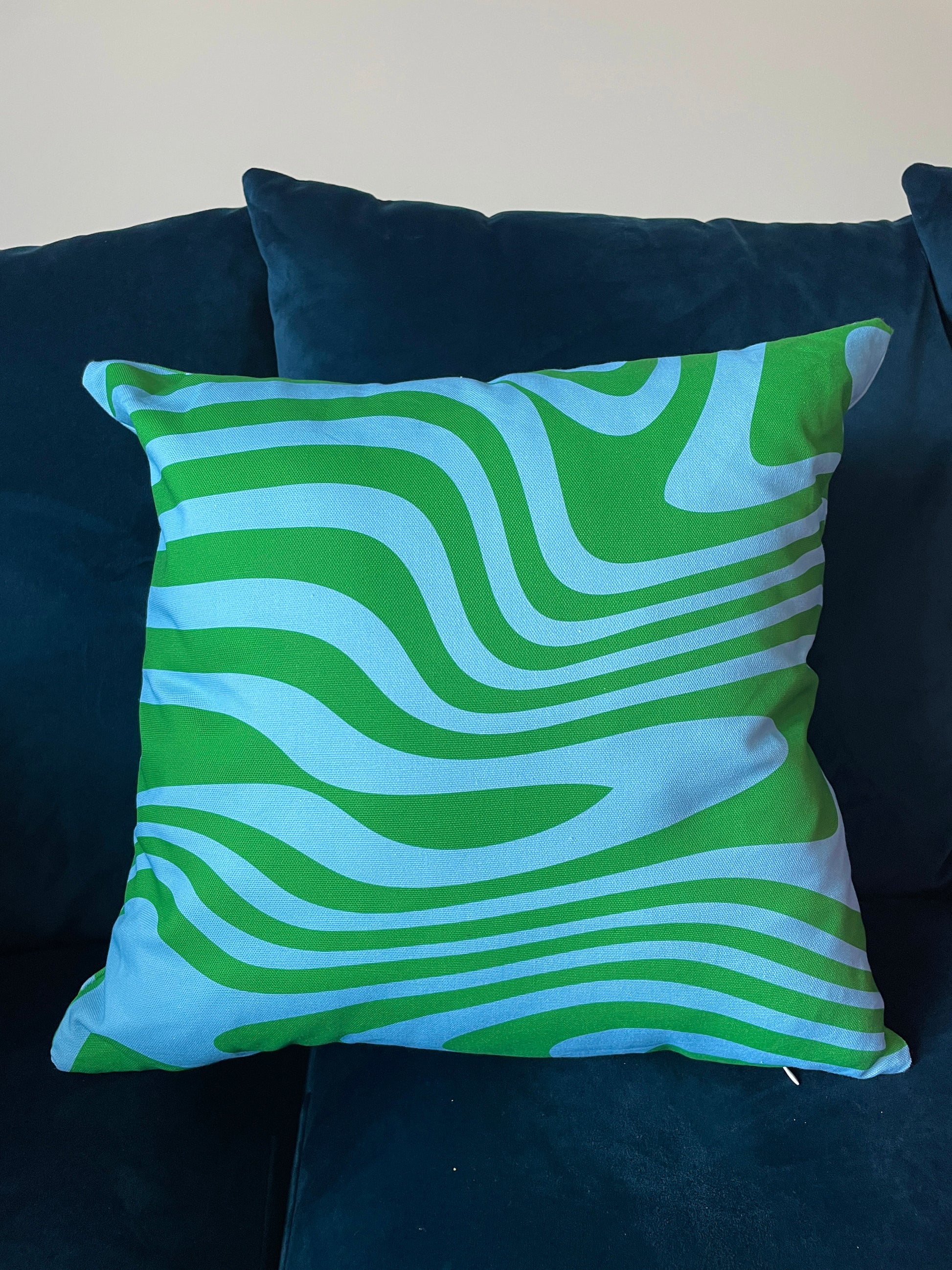 Green & Blue Swirly Cushion - PrintedWeird