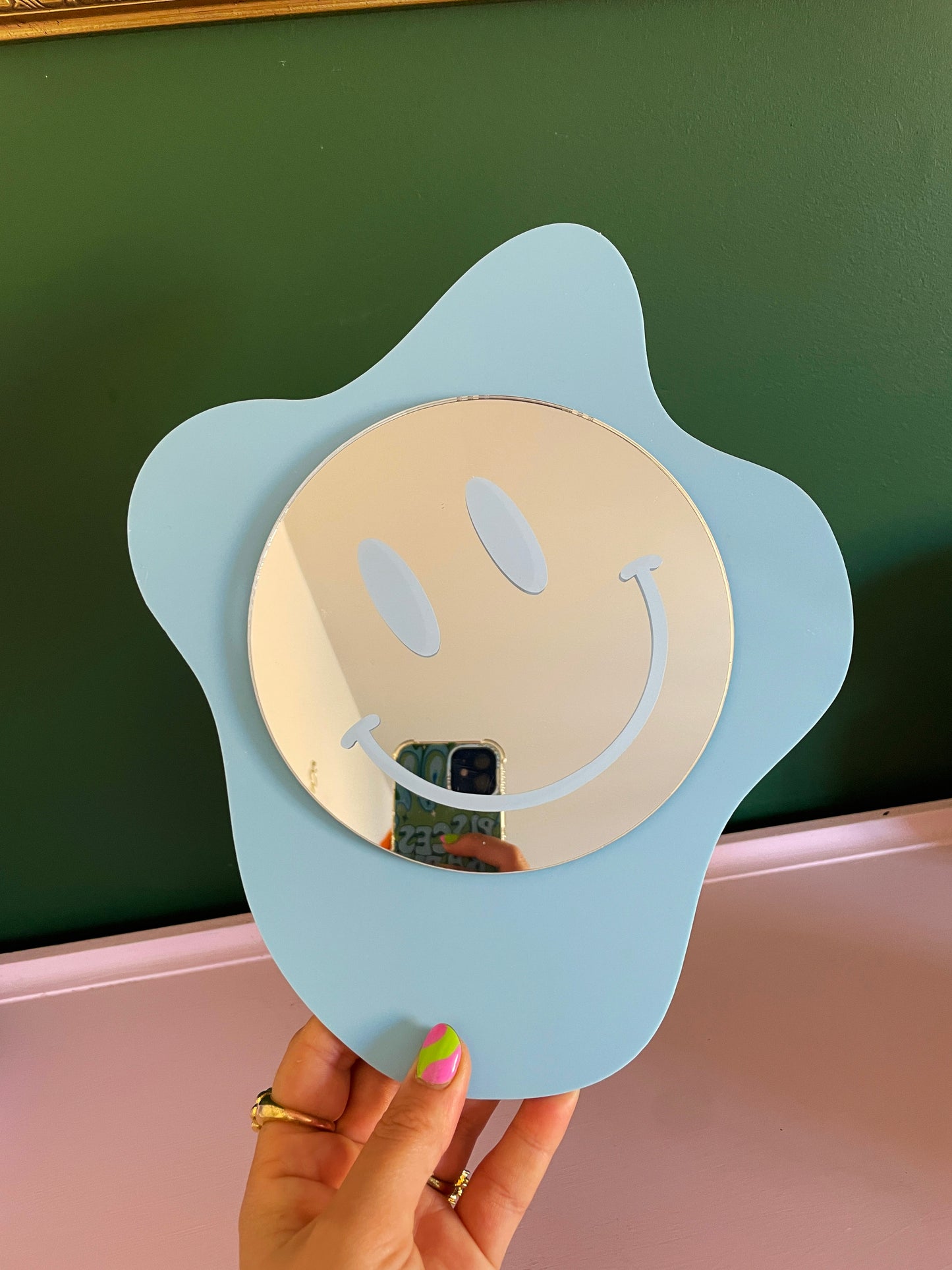 Candy Blue Blob Mirror Frame - Mini Disc Mirror Not Included - PrintedWeird