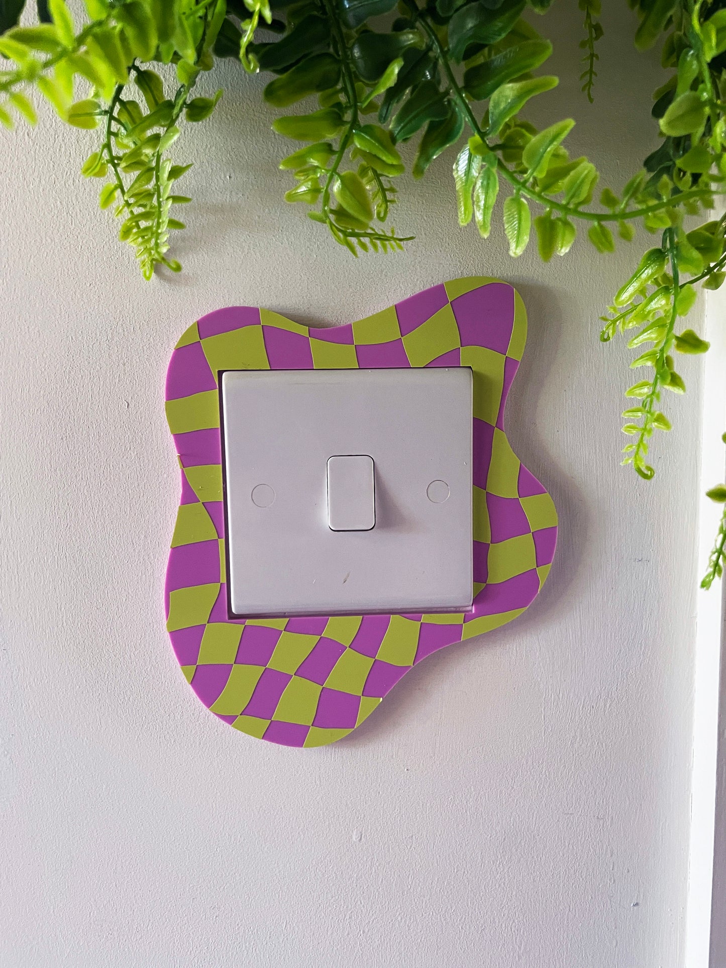 Lime & Lilac Checkerboard Light Switch Cover - PrintedWeird