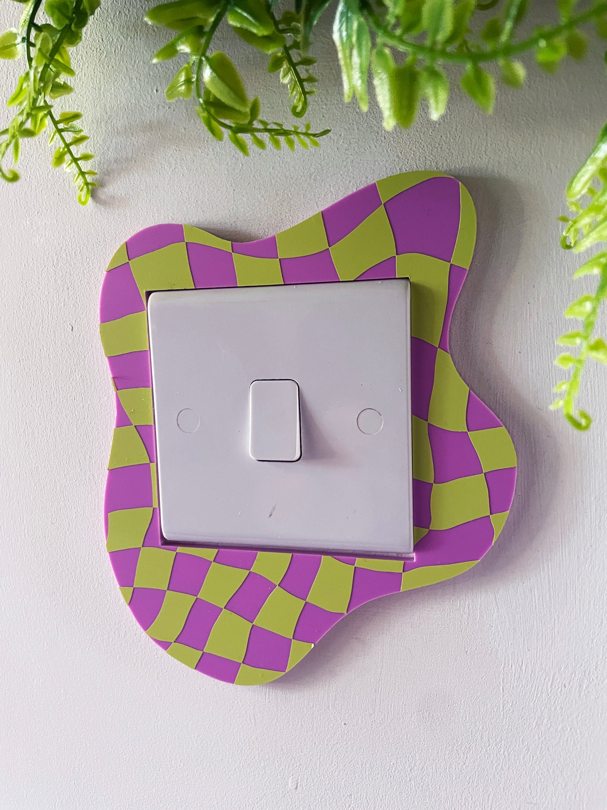 Lime & Lilac Checkerboard Light Switch Cover - PrintedWeird