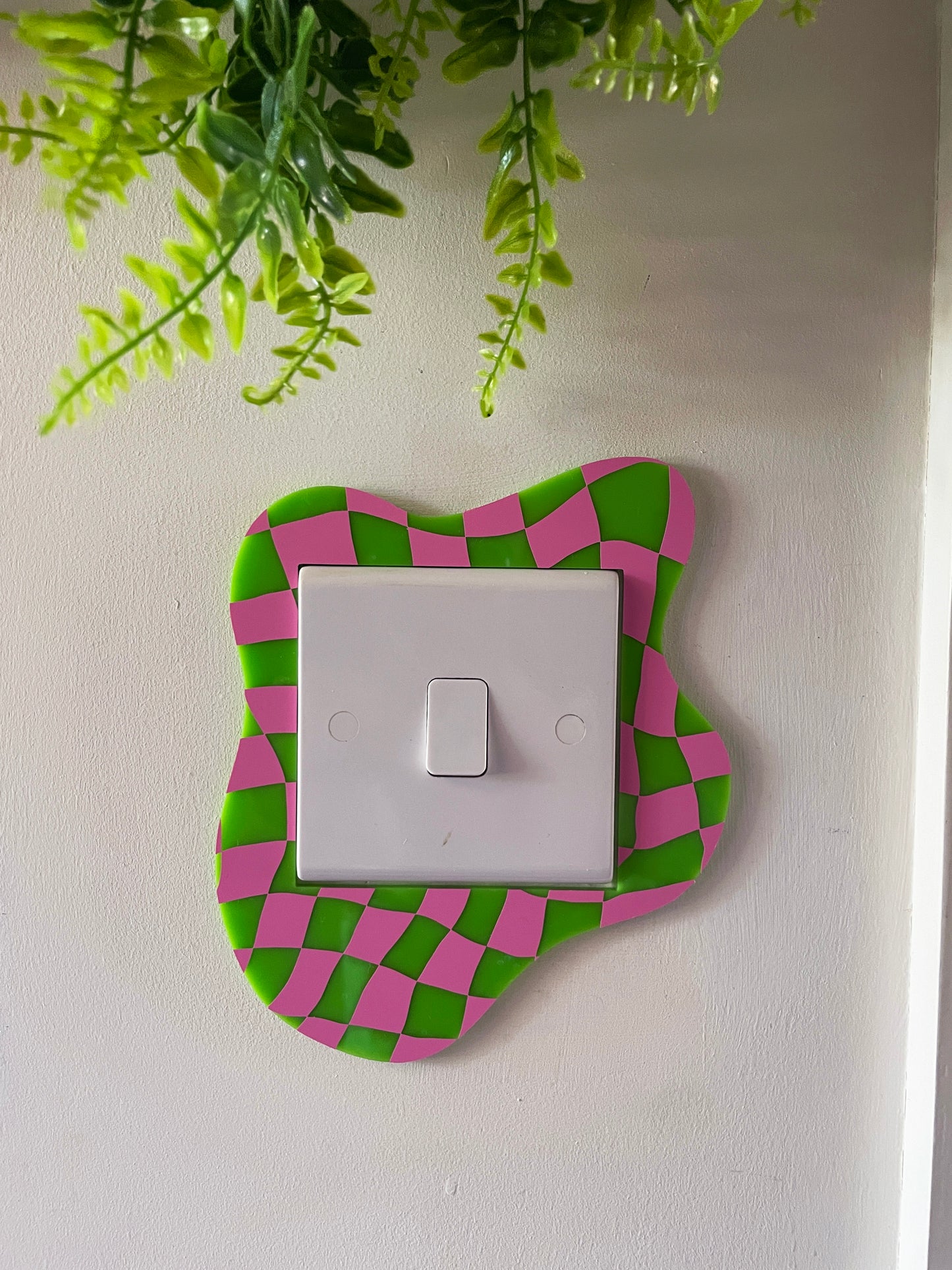 Pink & Green Checkerboard Light Switch Cover - PrintedWeird