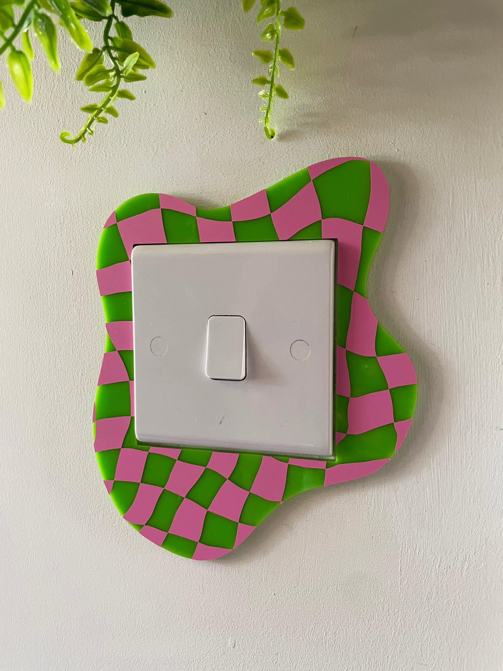 Pink & Green Checkerboard Light Switch Cover - PrintedWeird