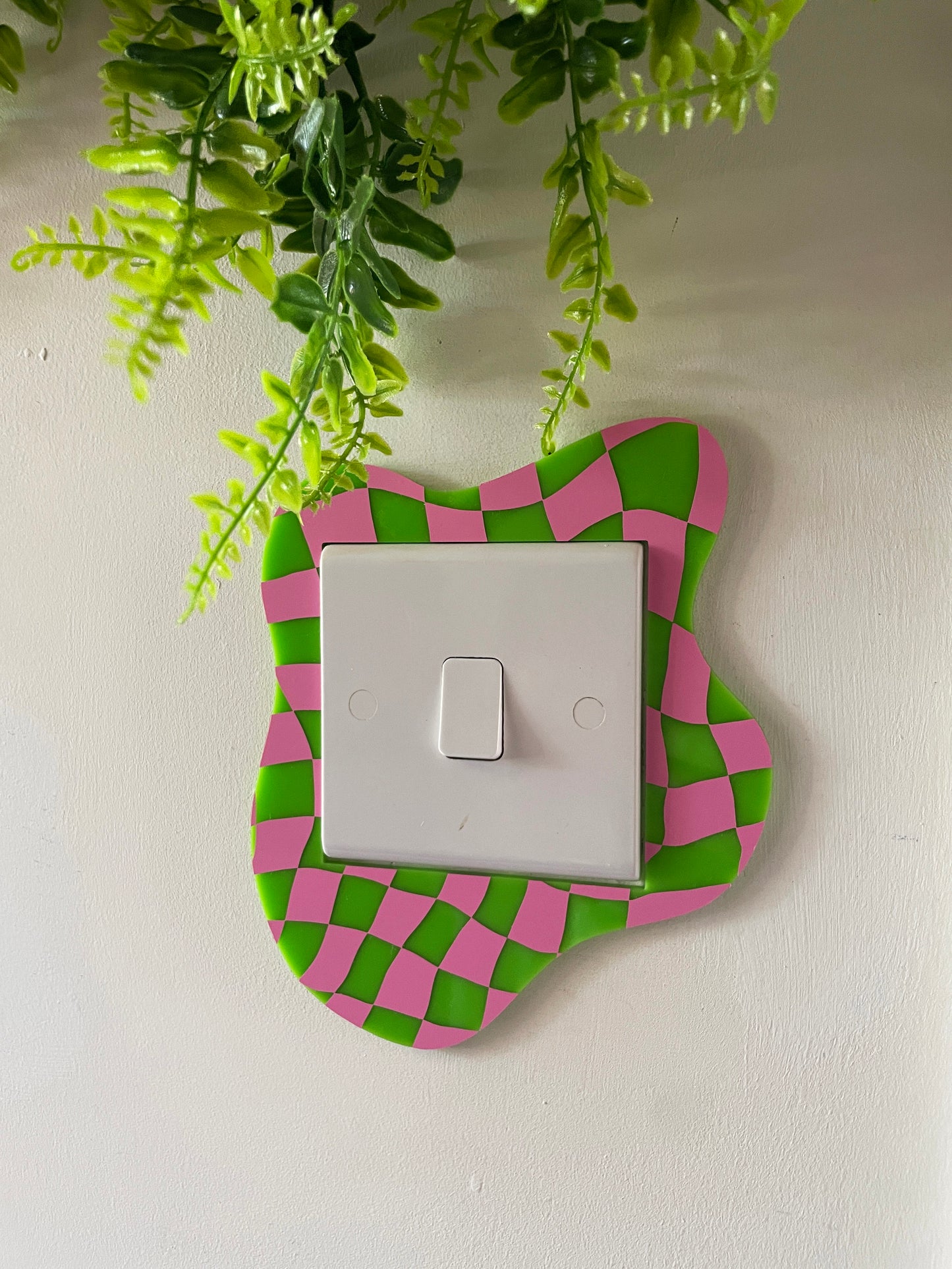 Pink & Green Checkerboard Light Switch Cover - PrintedWeird