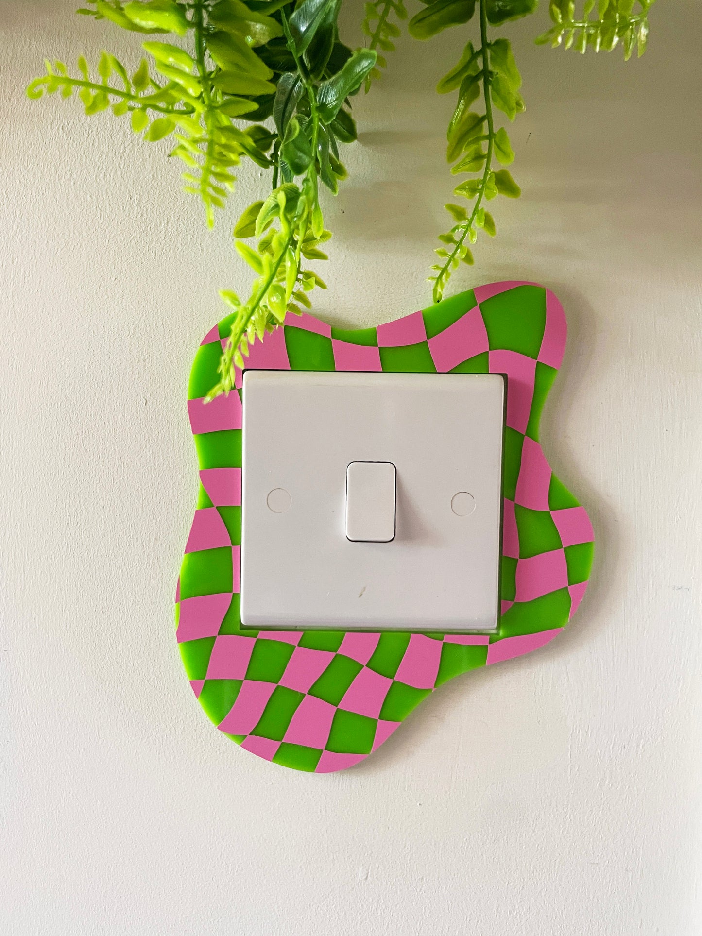 Pink & Green Checkerboard Light Switch Cover - PrintedWeird