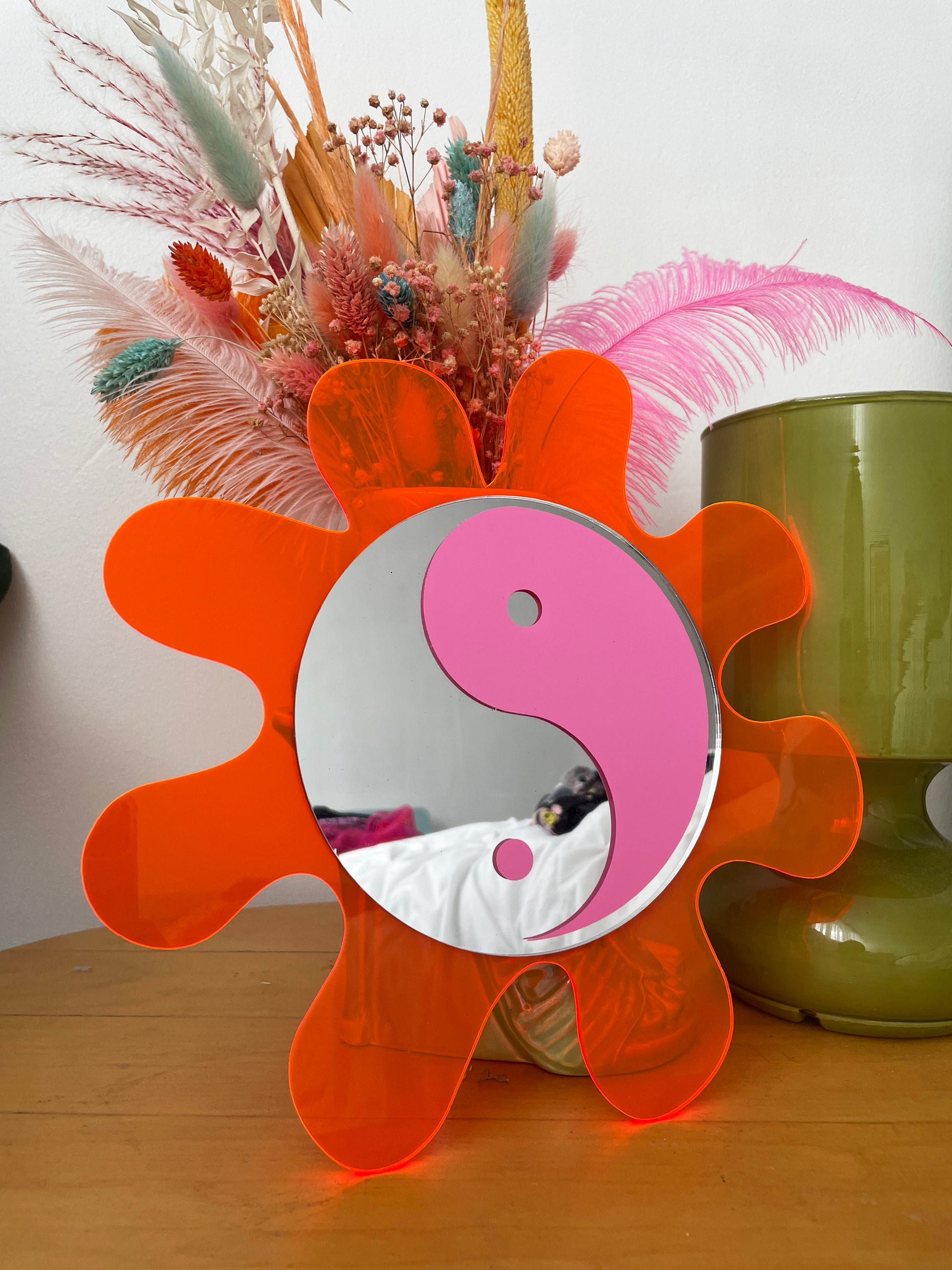 Neon Orange Sunburst Mirror Frame - Mini Disc Mirror Not Included - PrintedWeird