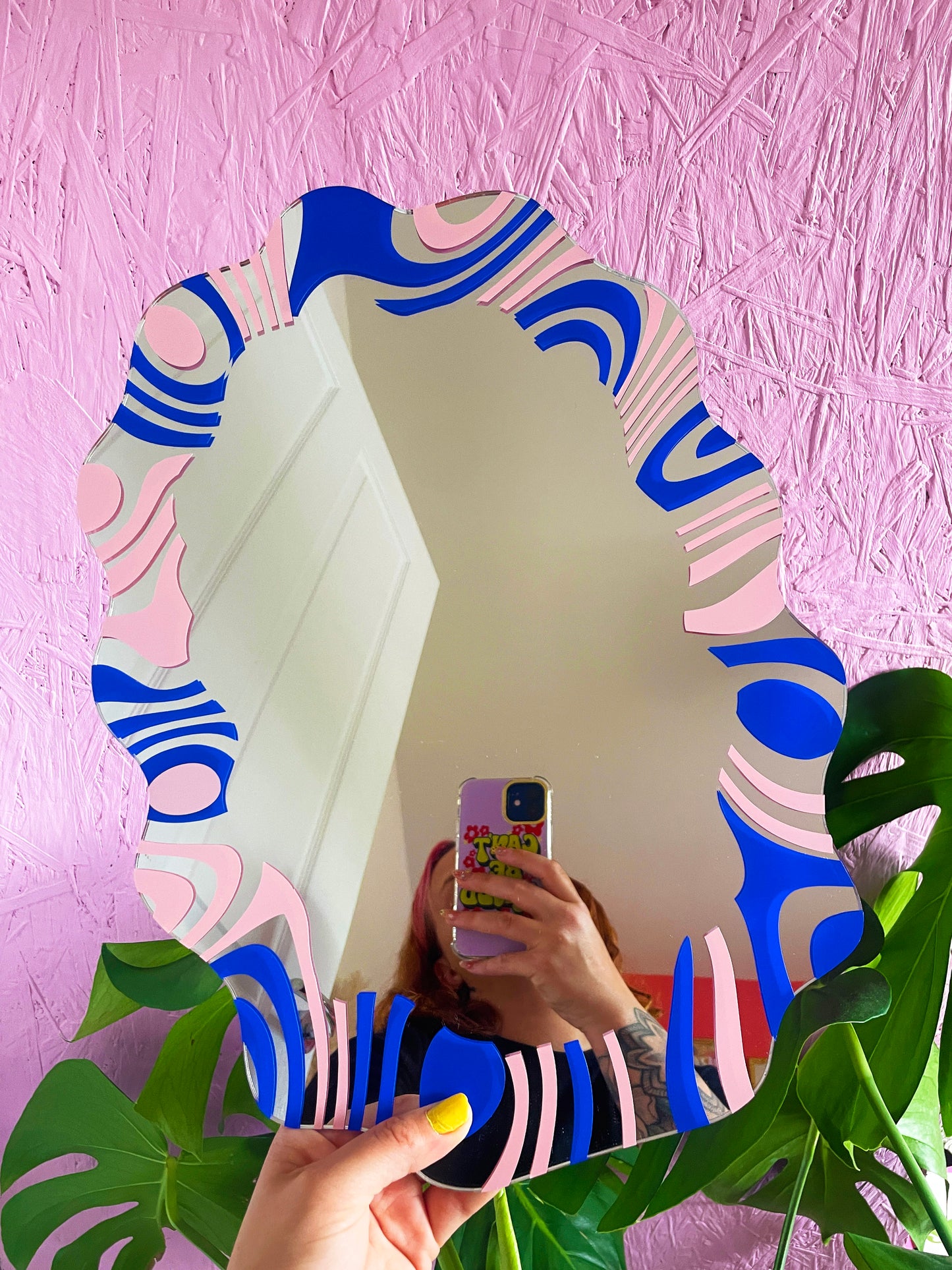 Pastel Pink & Electric Blue Wavy Mirror - PrintedWeird