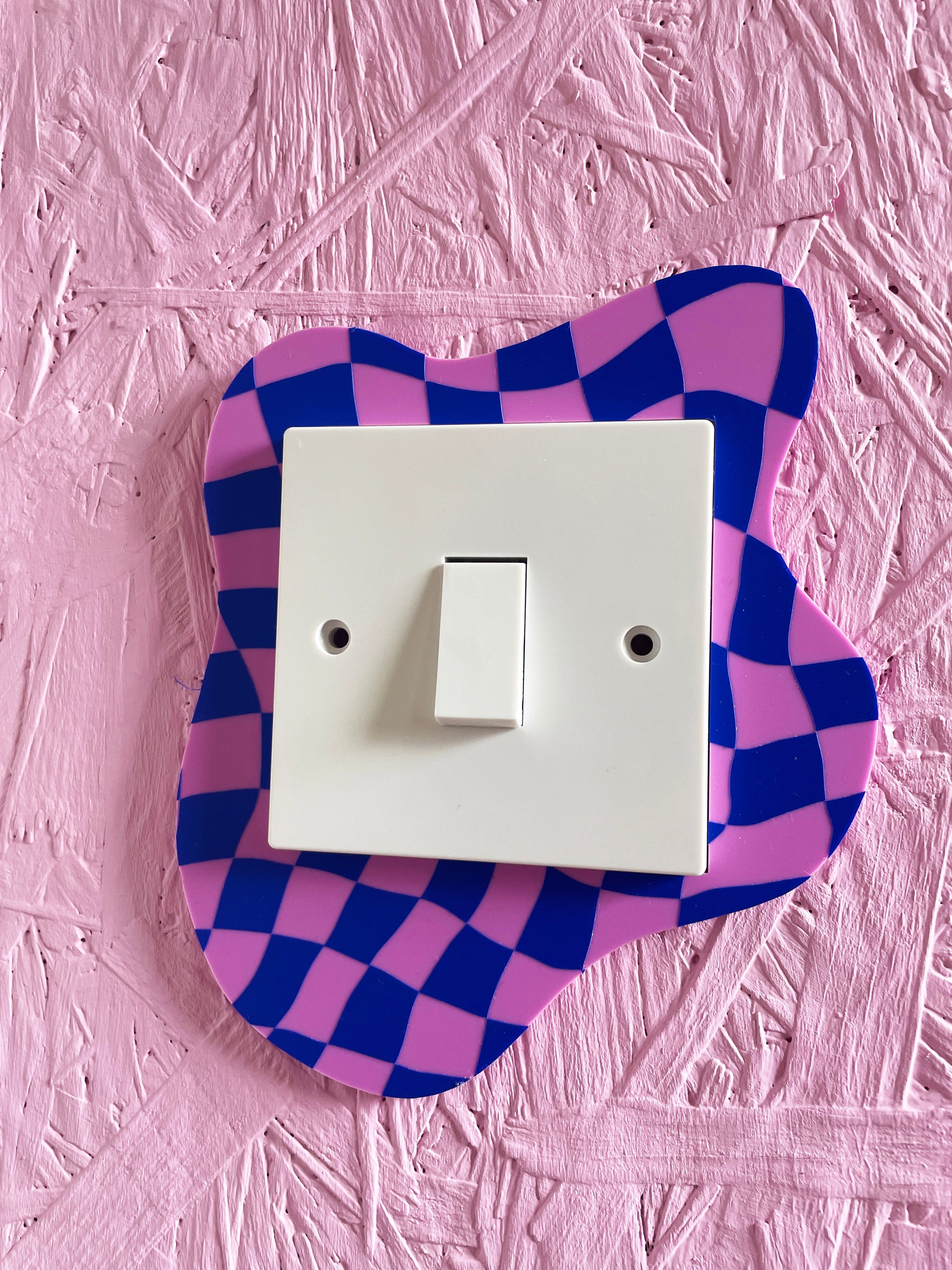 Lilac & Electric Blue Checkerboard Light Switch Cover - PrintedWeird