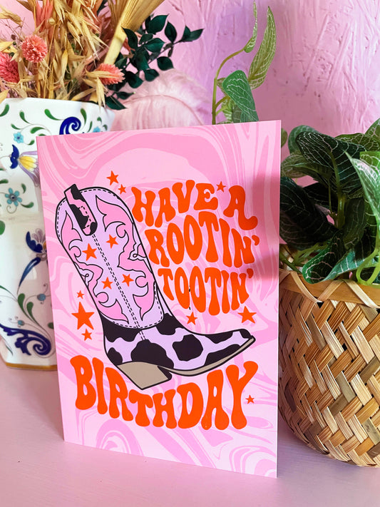 Rootin' Tootin' Cowboy Birthday Greeting Card - PrintedWeird