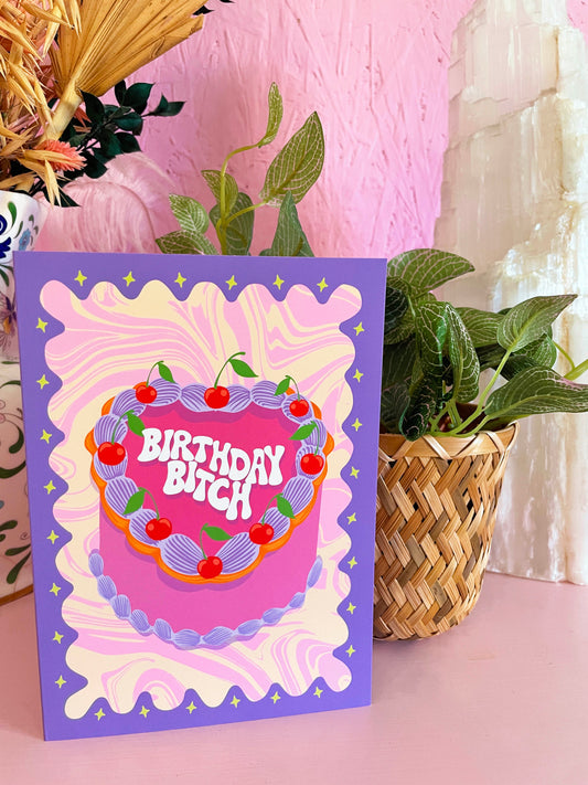 Sassy Birthday Bitch Cake Greeting Card - PrintedWeird