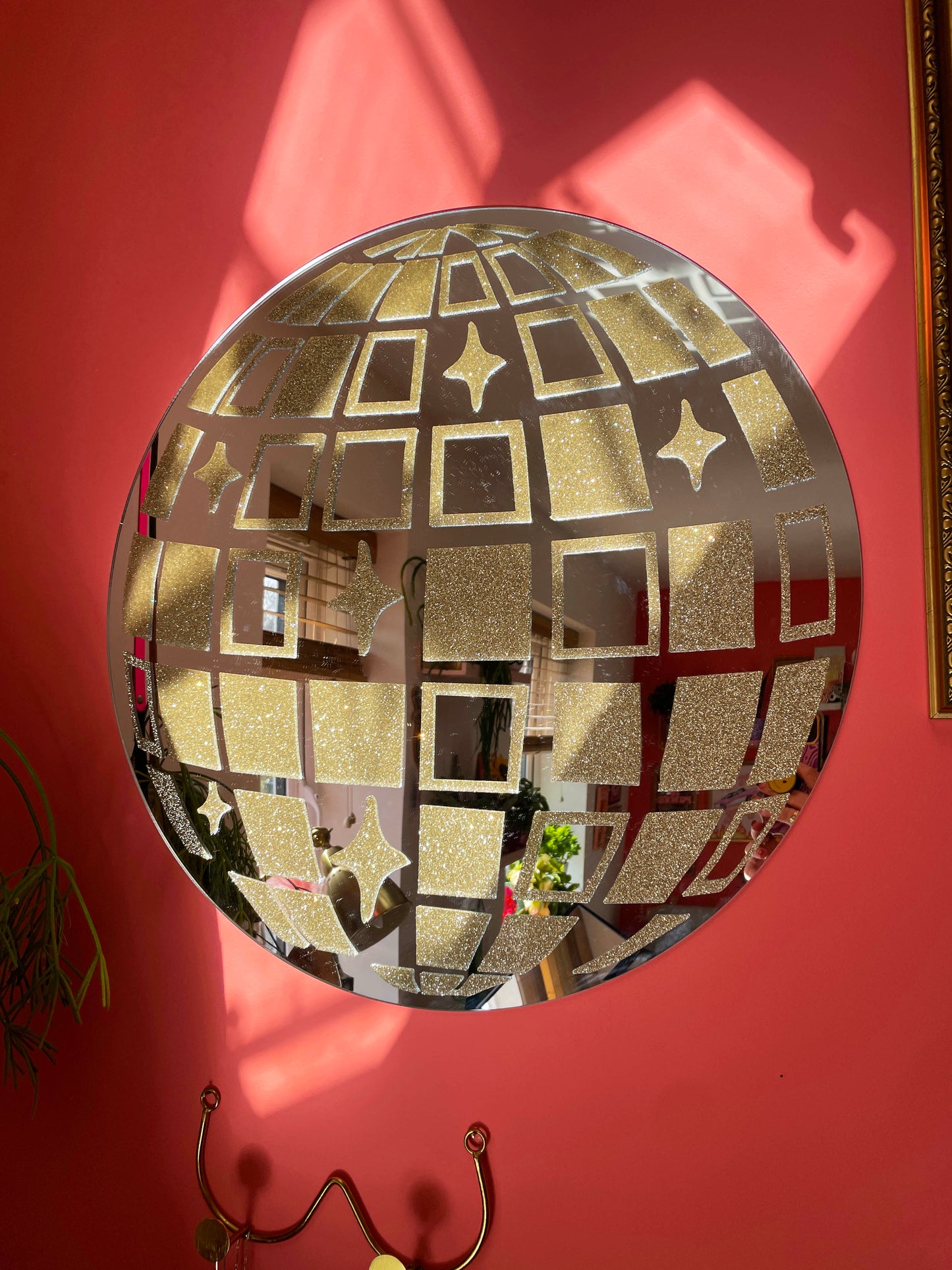 Gold Glitzy Disco Ball Mirror