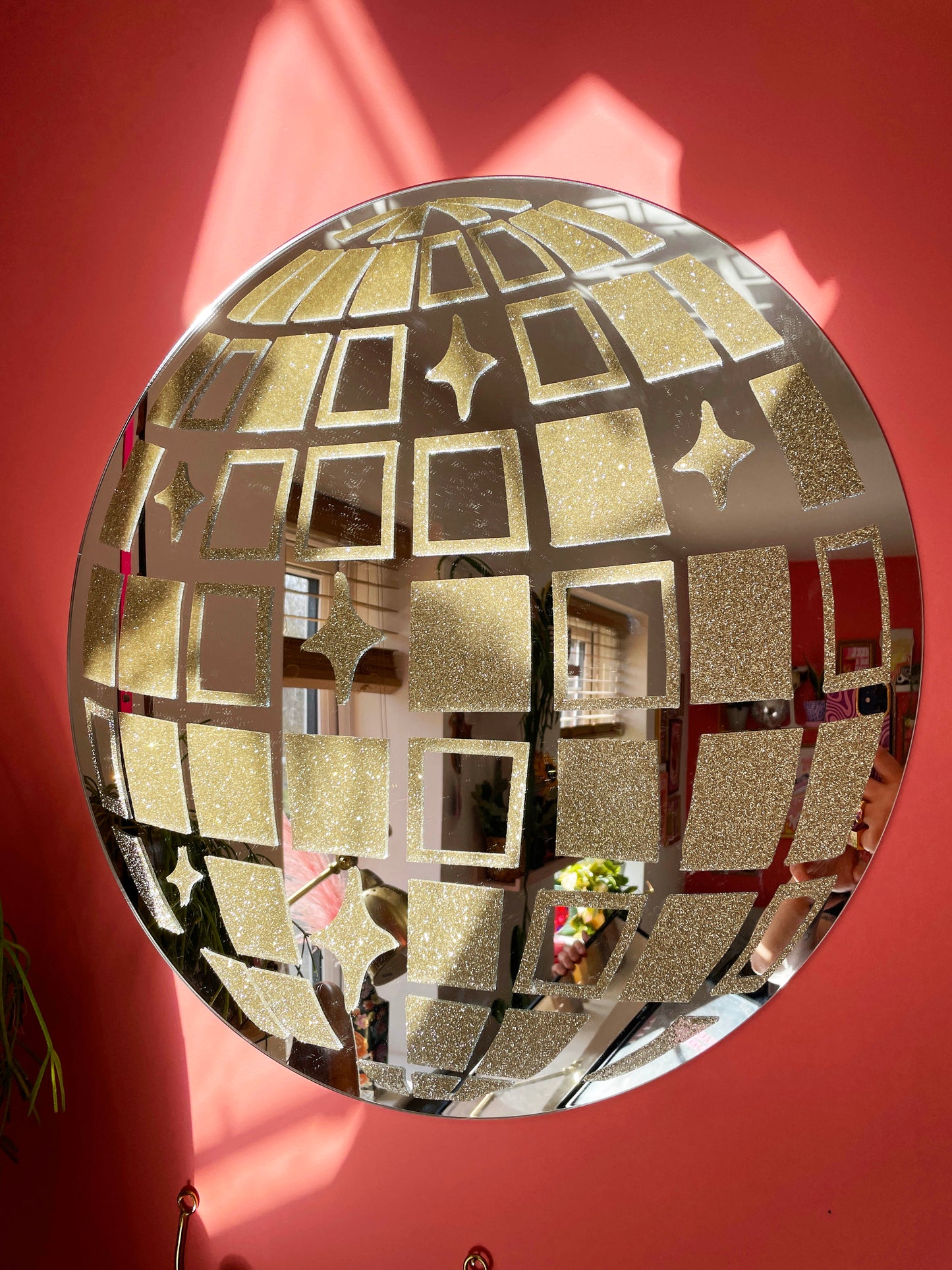 Gold Glitzy Disco Ball Mirror