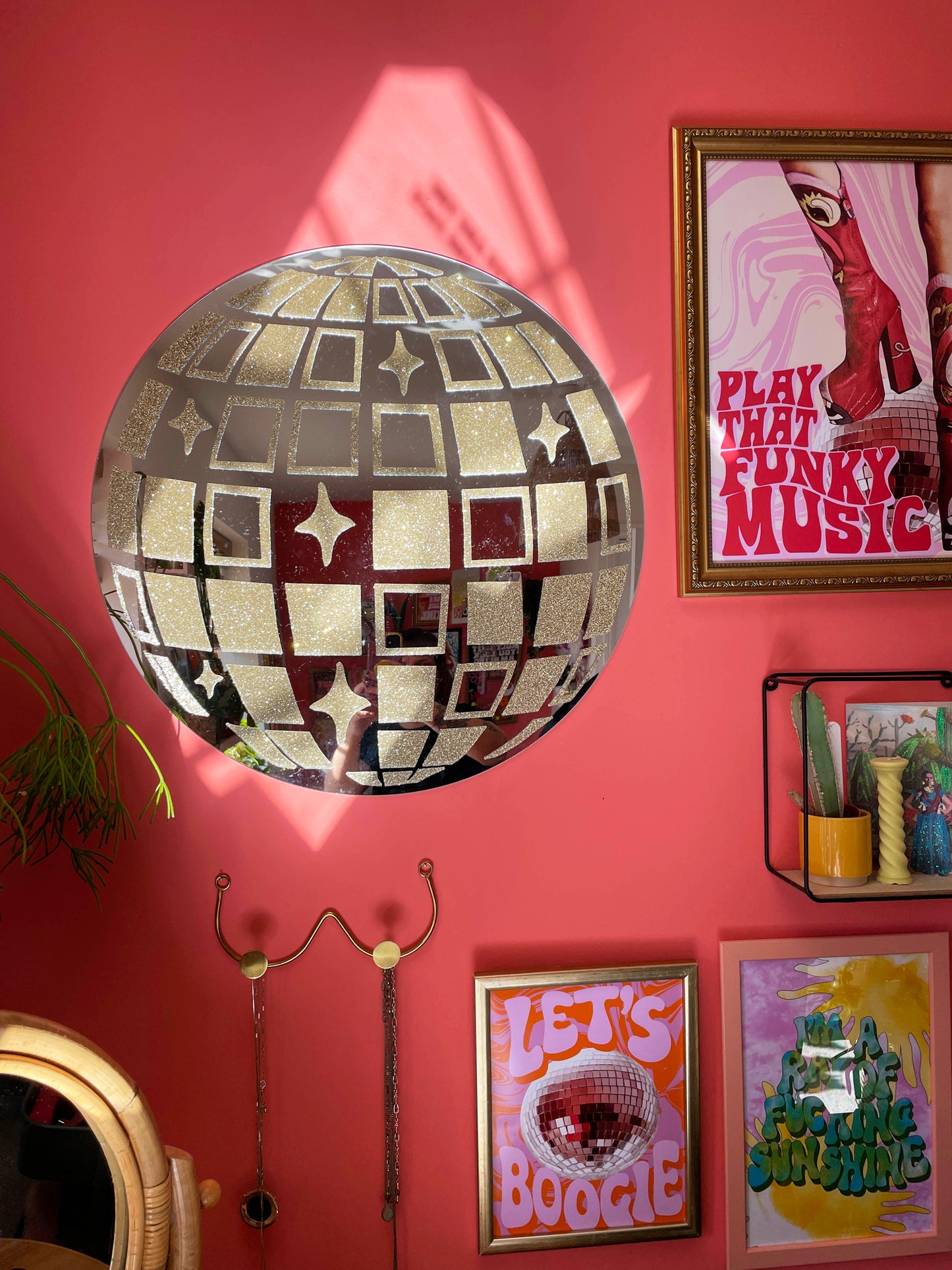 Gold Glitzy Disco Ball Mirror