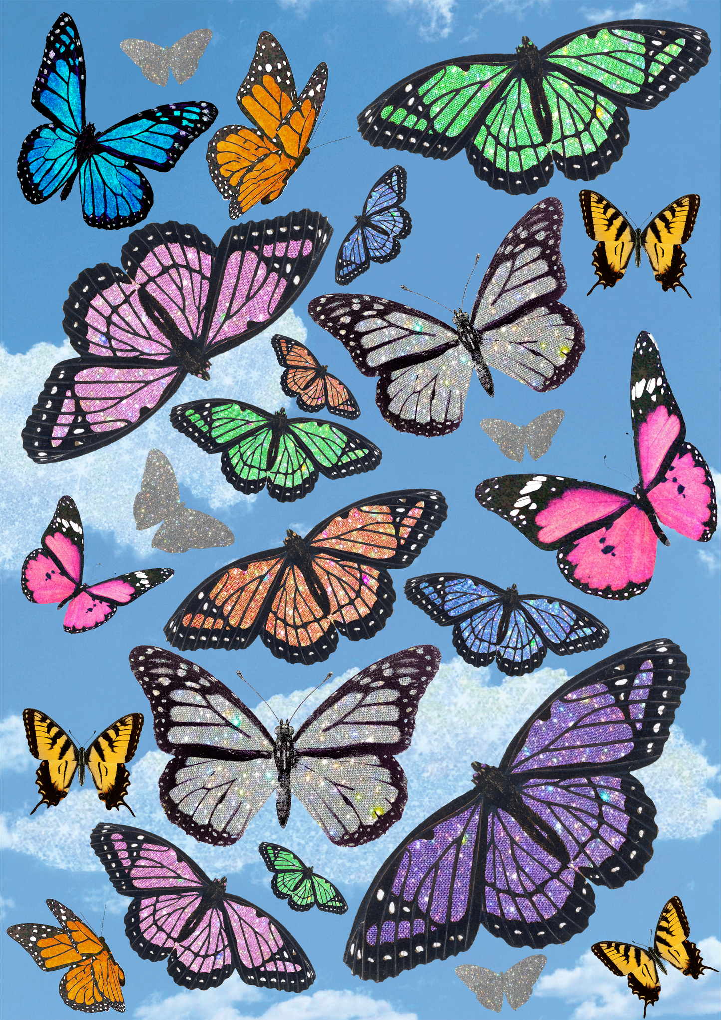 90s Butterfly Glitzy Wall Print - PrintedWeird