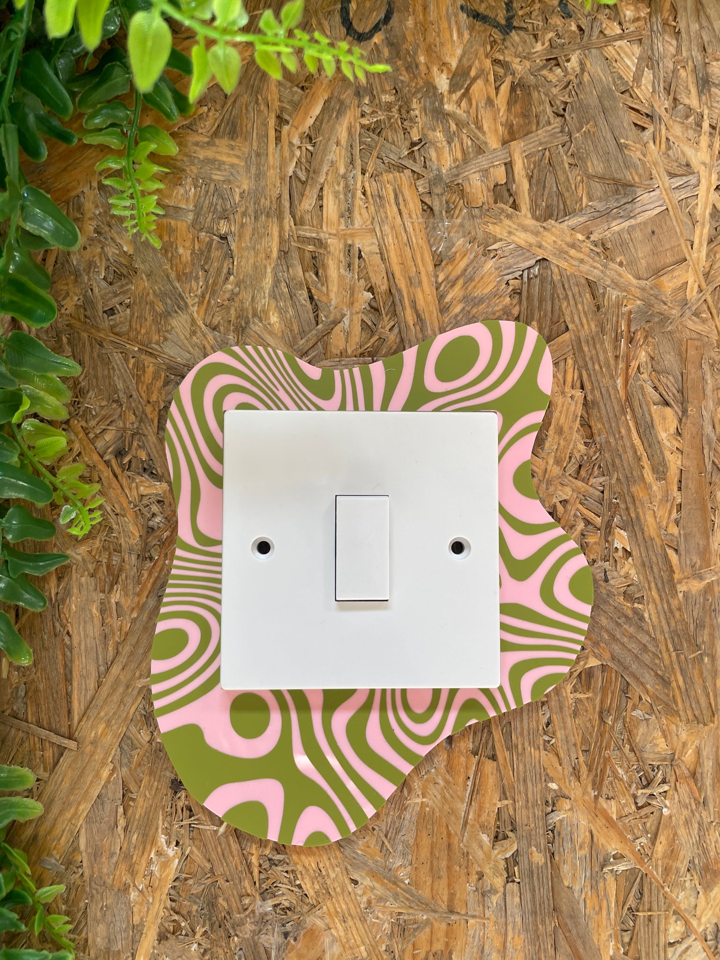 Light Pink & Olive Green Groovy Light Switch Cover - PrintedWeird