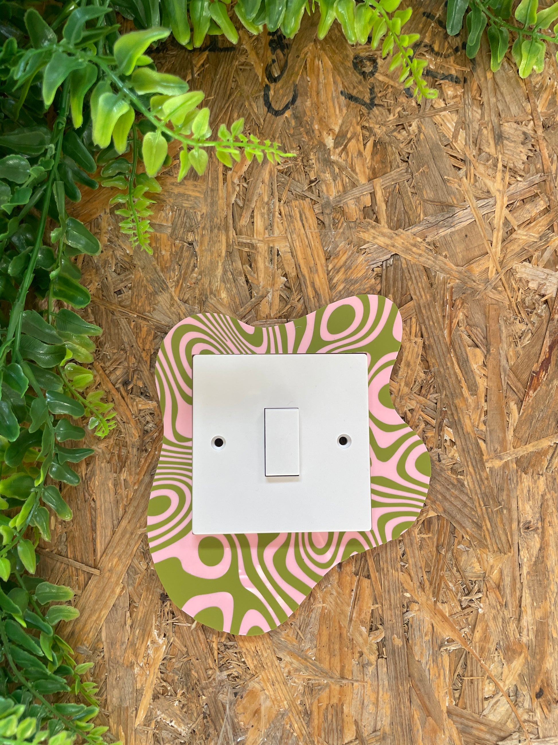 Light Pink & Olive Green Groovy Light Switch Cover - PrintedWeird