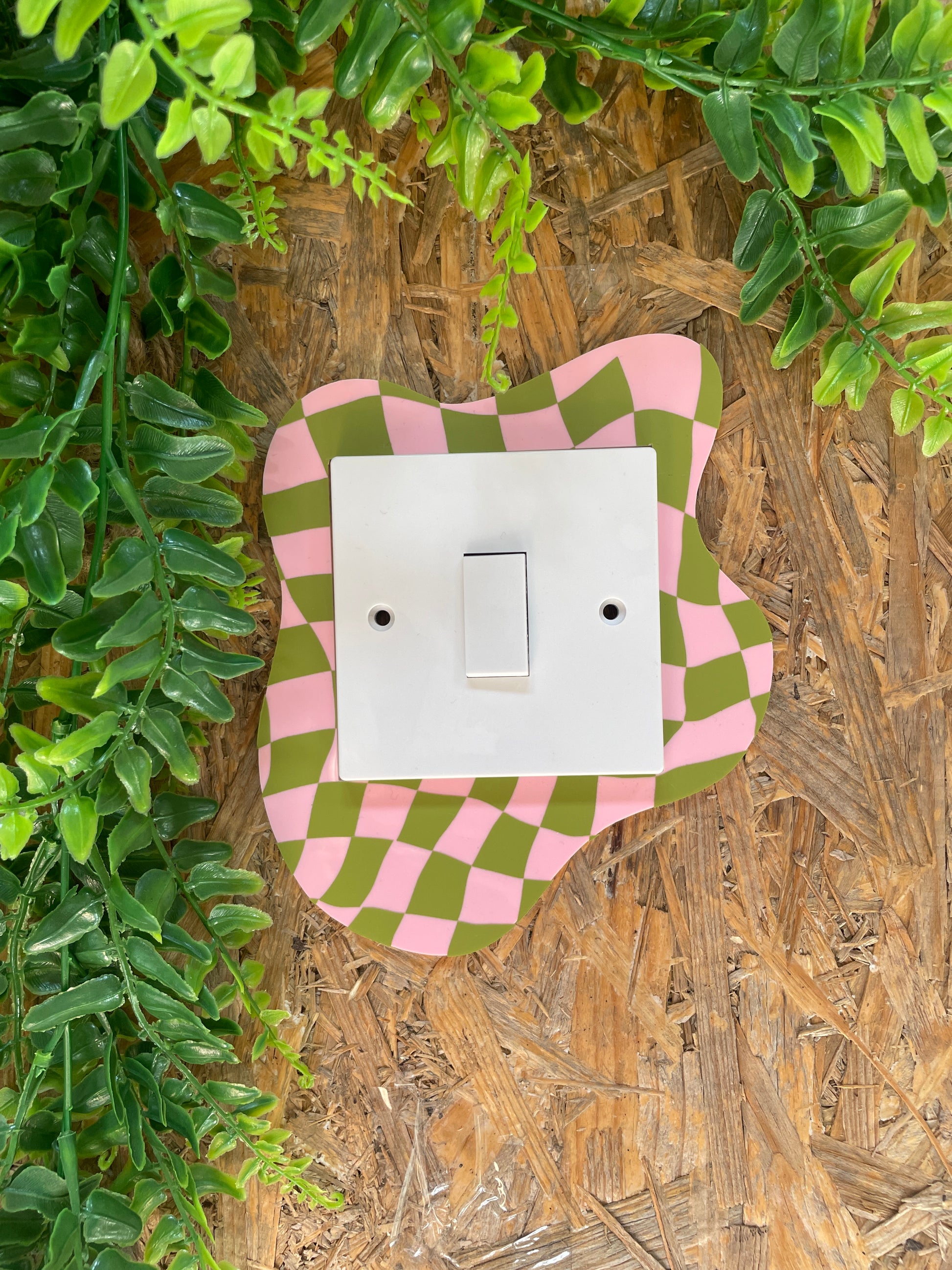 Light Pink & Olive Green Checkerboard Light Switch Cover - PrintedWeird