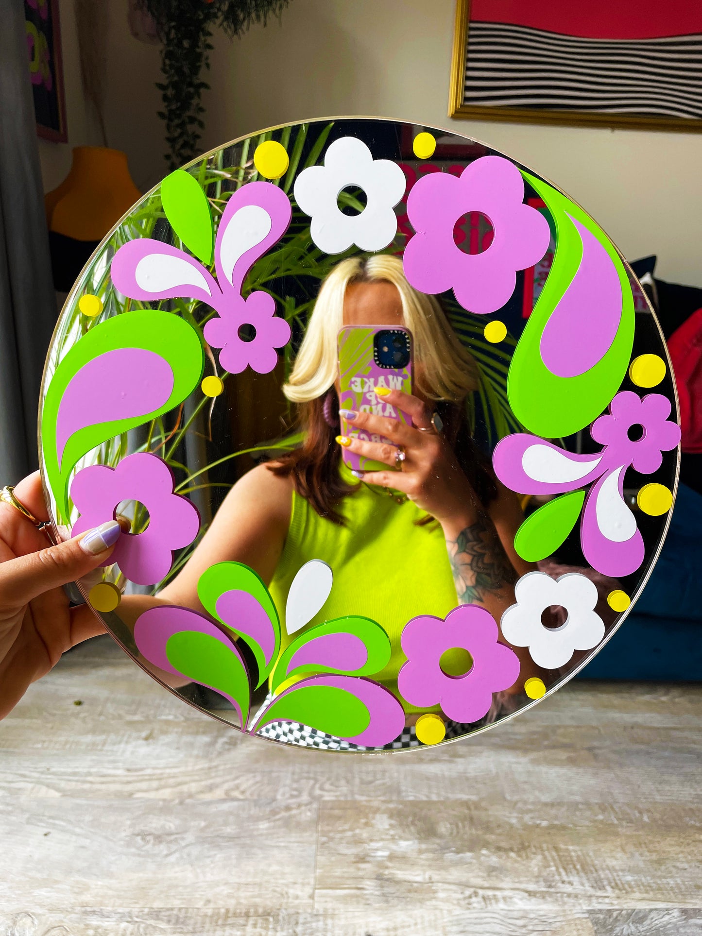 Retro 60s Mirror - Lilac & Green