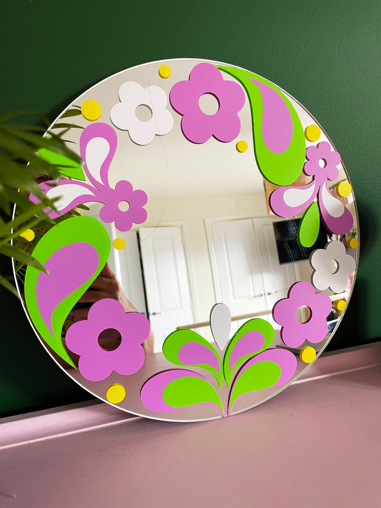 Retro 60s Mirror - Lilac & Green